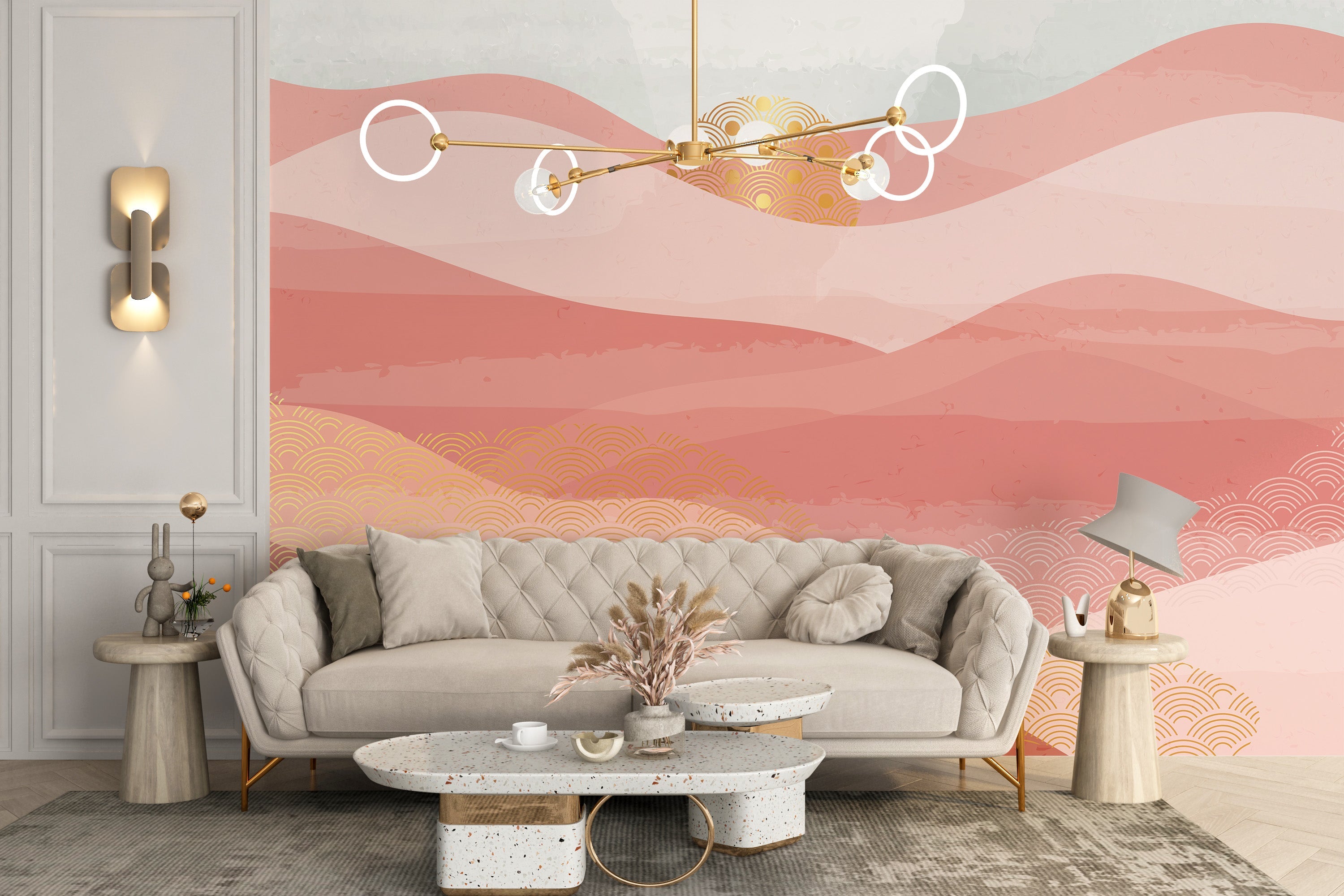 Pink Color Wavy Mountain Wallpaper Murals - Giffywalls