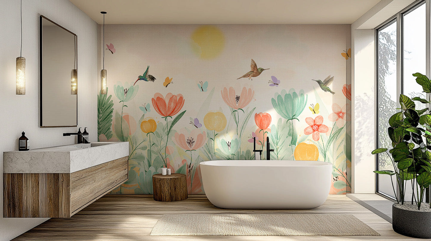 Serene Soft Pastel Spring Garden Mural art