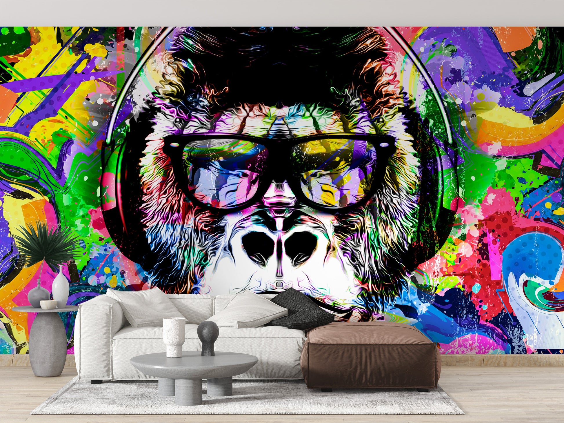 Colorful Monkey Graffiti Wallpaper Mural - Giffywalls