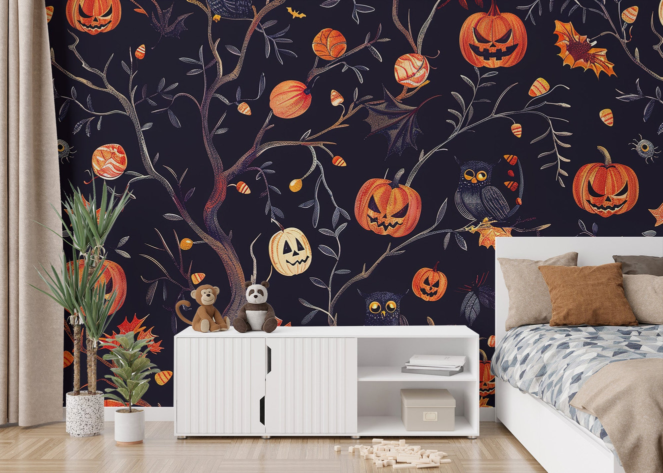 Halloween wallpaper with pumpkins owls
