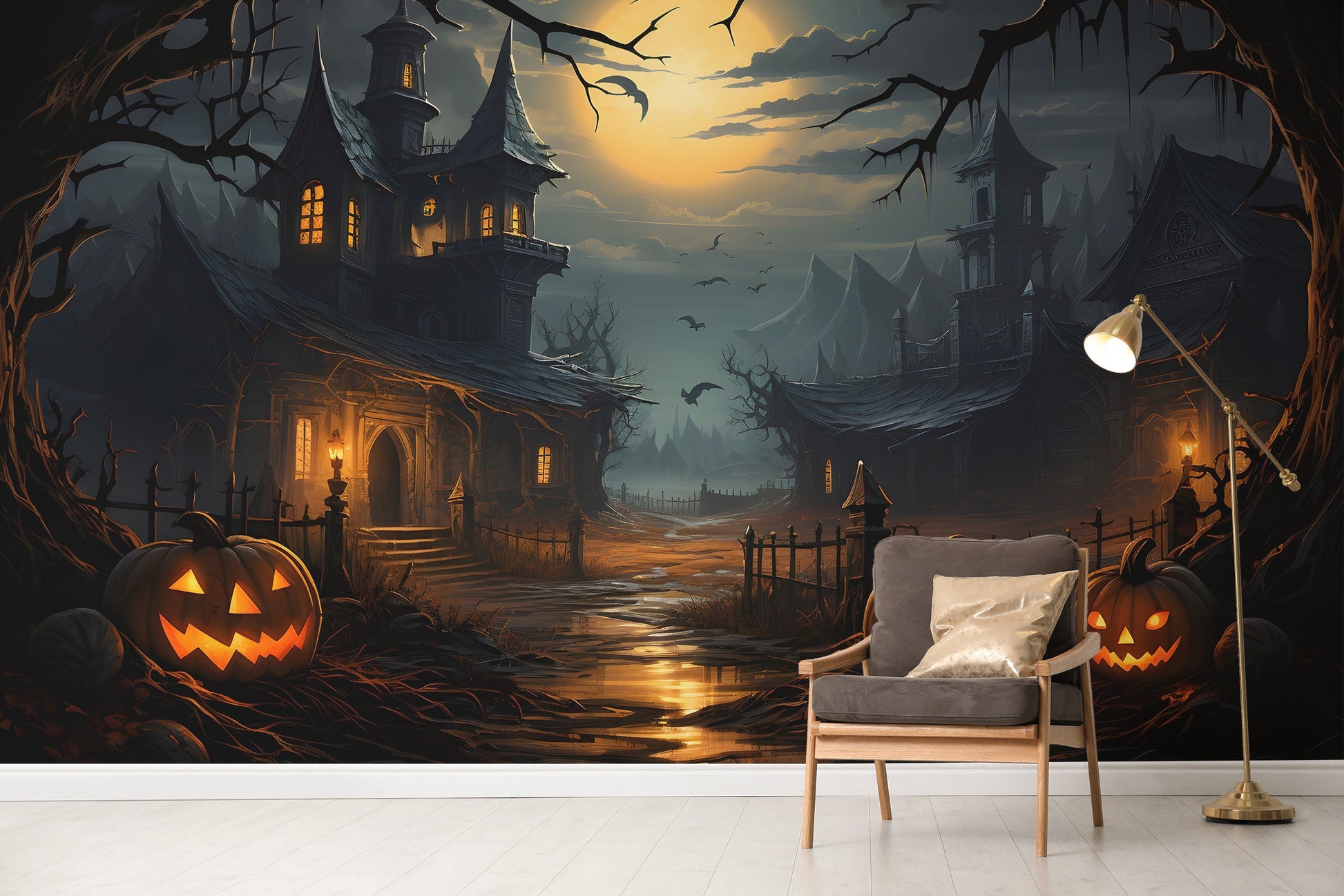 Spooky Haunted House Wallpaper Mural - Giffywalls