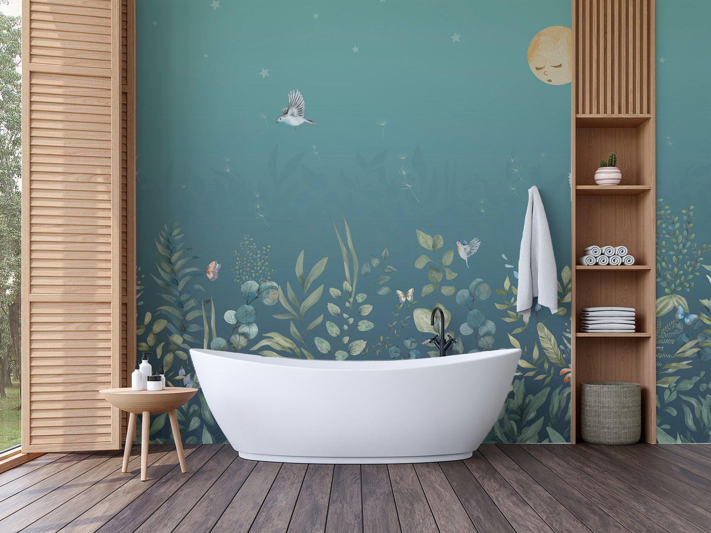 Graceful butterfly mural elevates your bathroom decor.