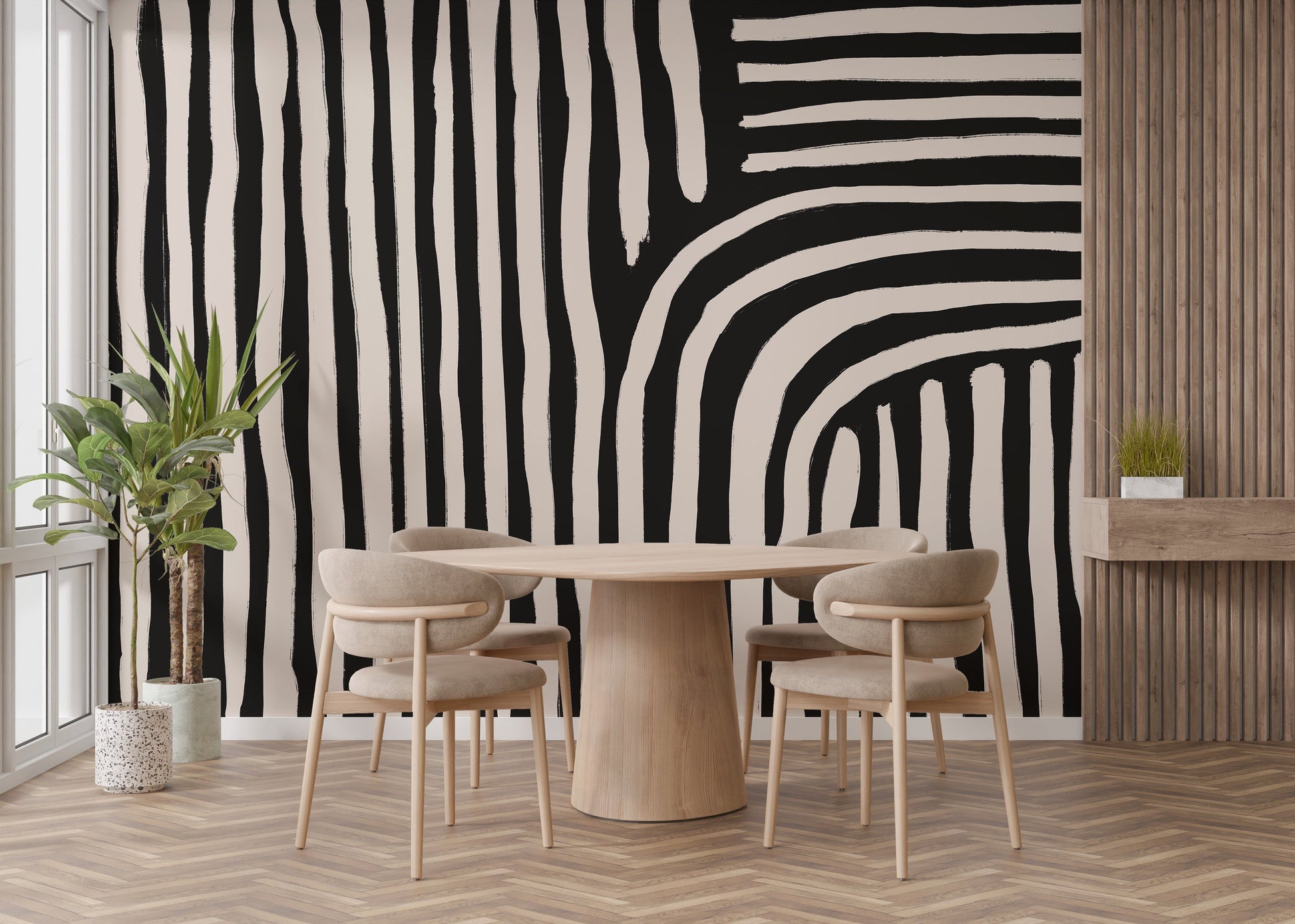 black and white striped wallpaper mural - Giffywalls