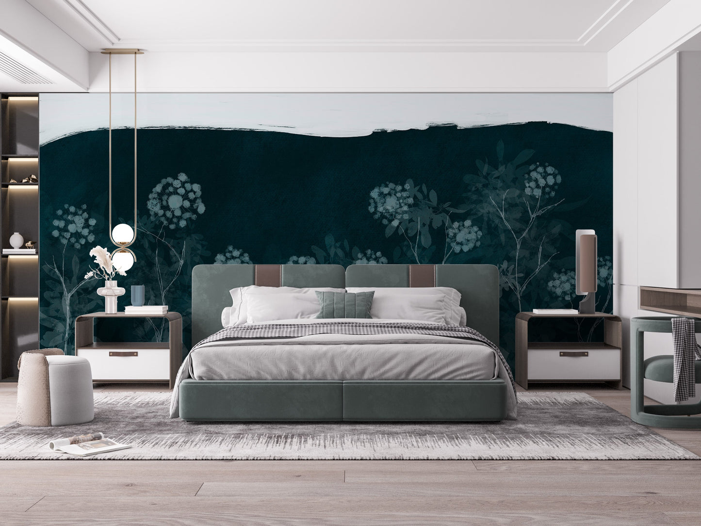 Moonlit garden wallpaper mural with floral elegance