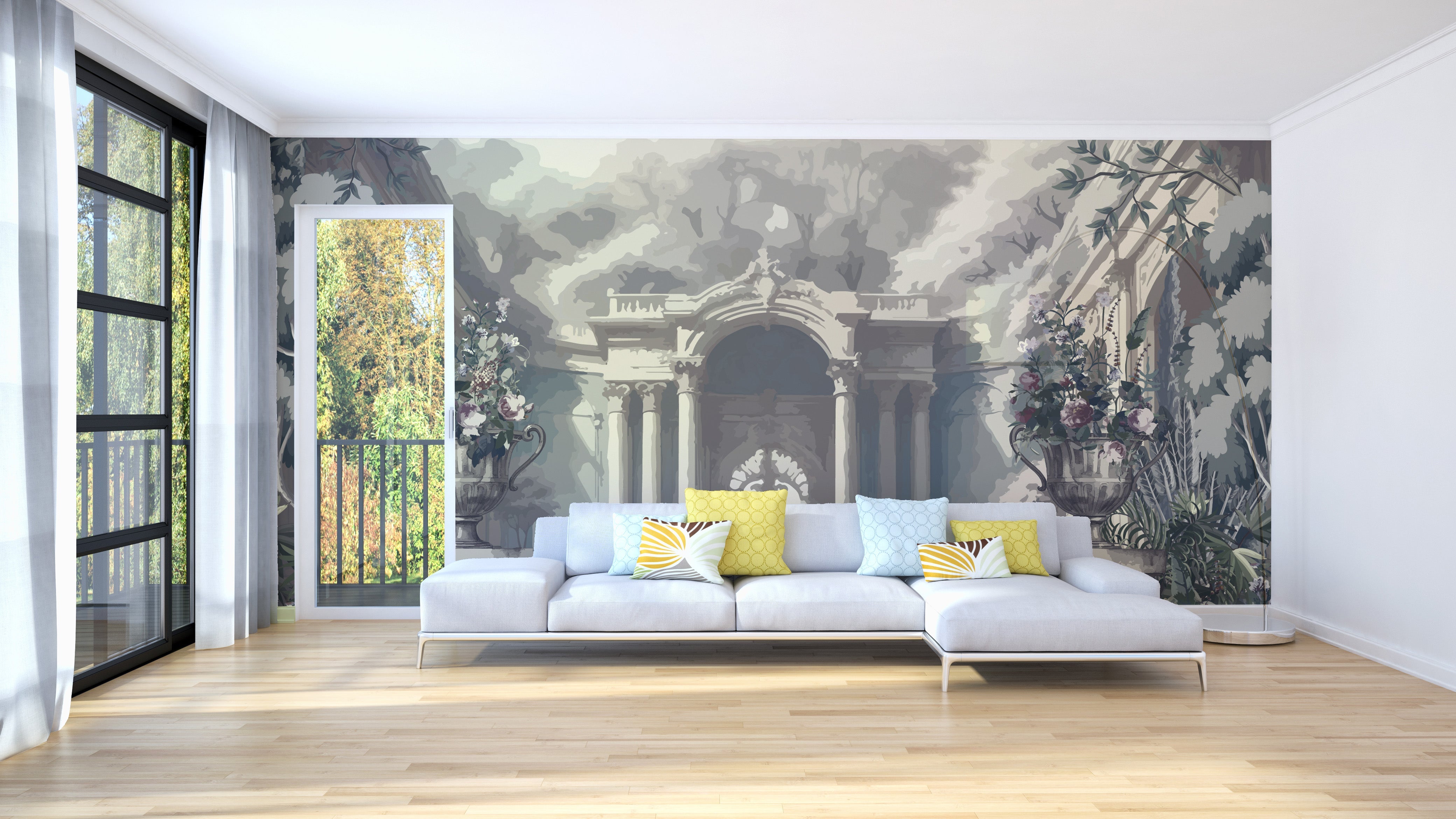 A Dreamy Skyline Tropical Trees Wallpaper Mural - Giffywalls