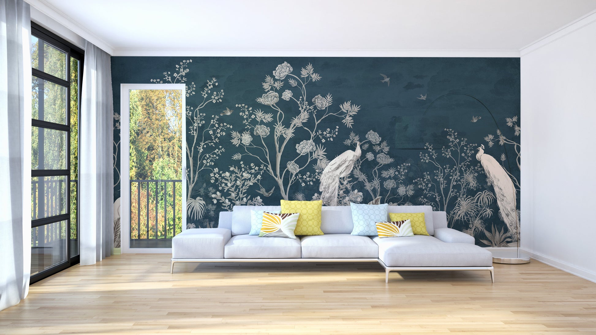 Serene tropical trees wall mural design
