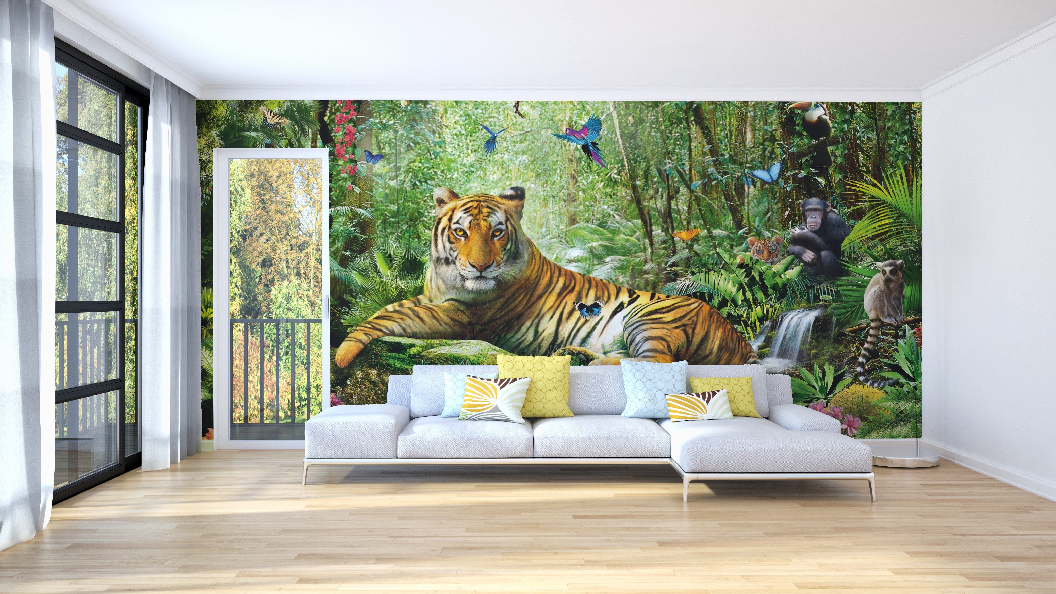 Jungle Wallpaper Mural with Royal Tiger
