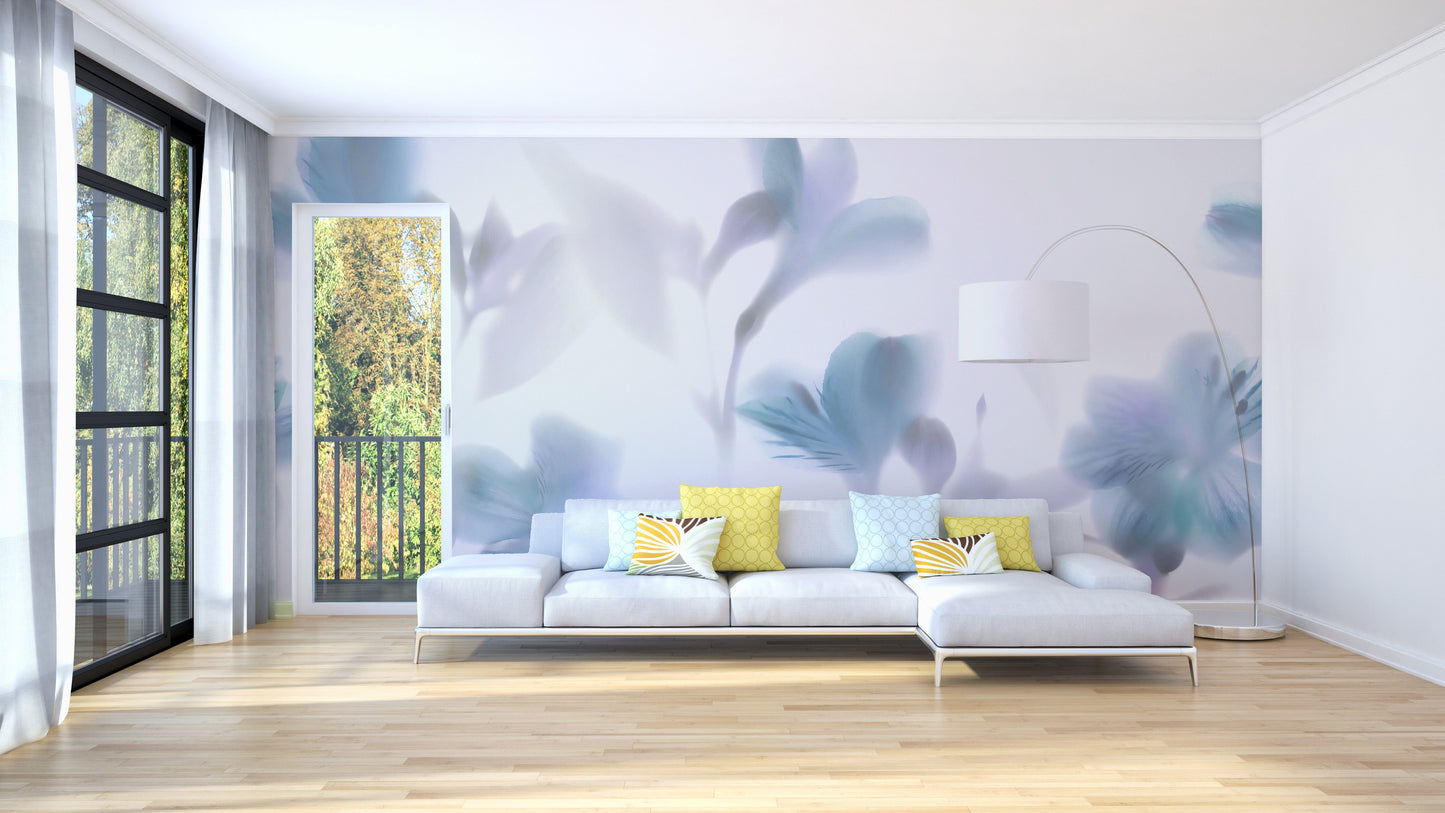 Blue Orchids Foggy Wallpaper Murals - Giffywalls