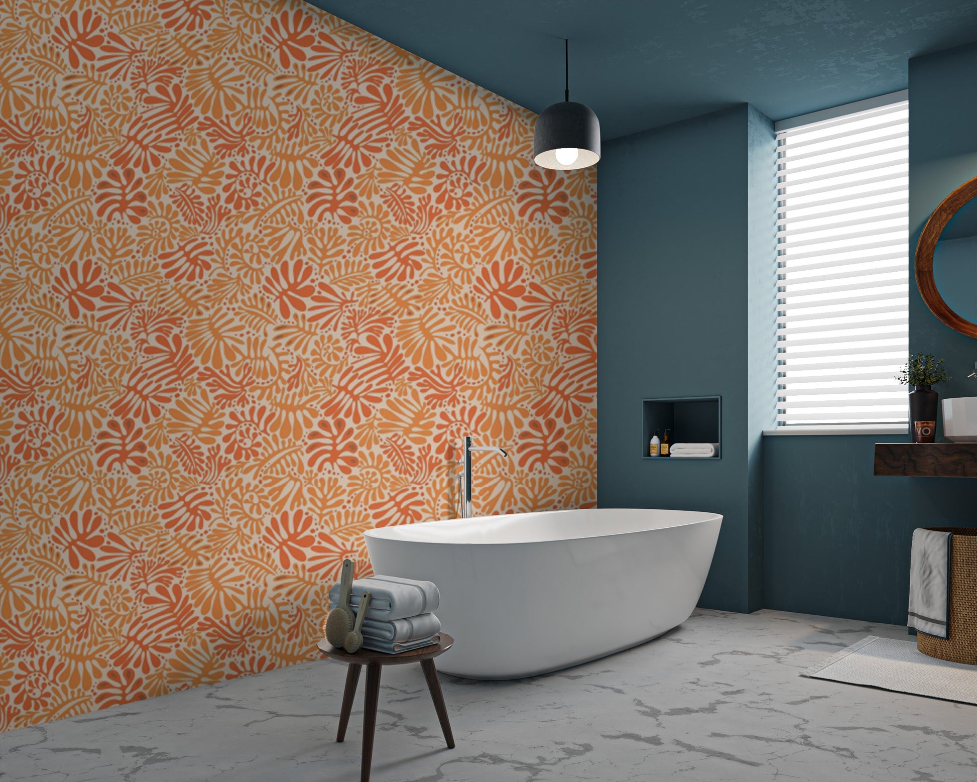 Stylish tangerine leaf wallpaper for modern interiors