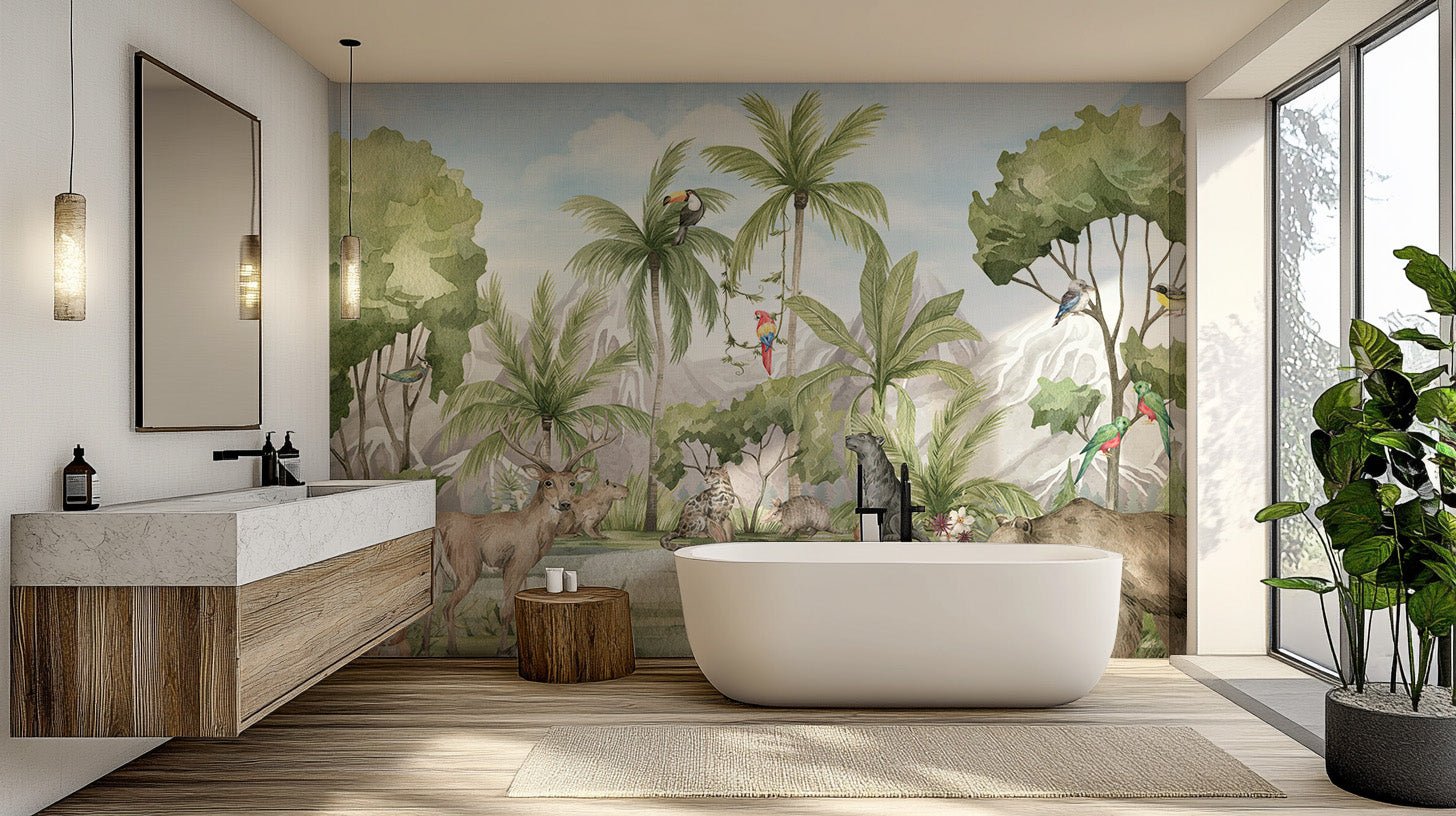 Exotic Creatures Landscape Art Mural stick on wallpaper