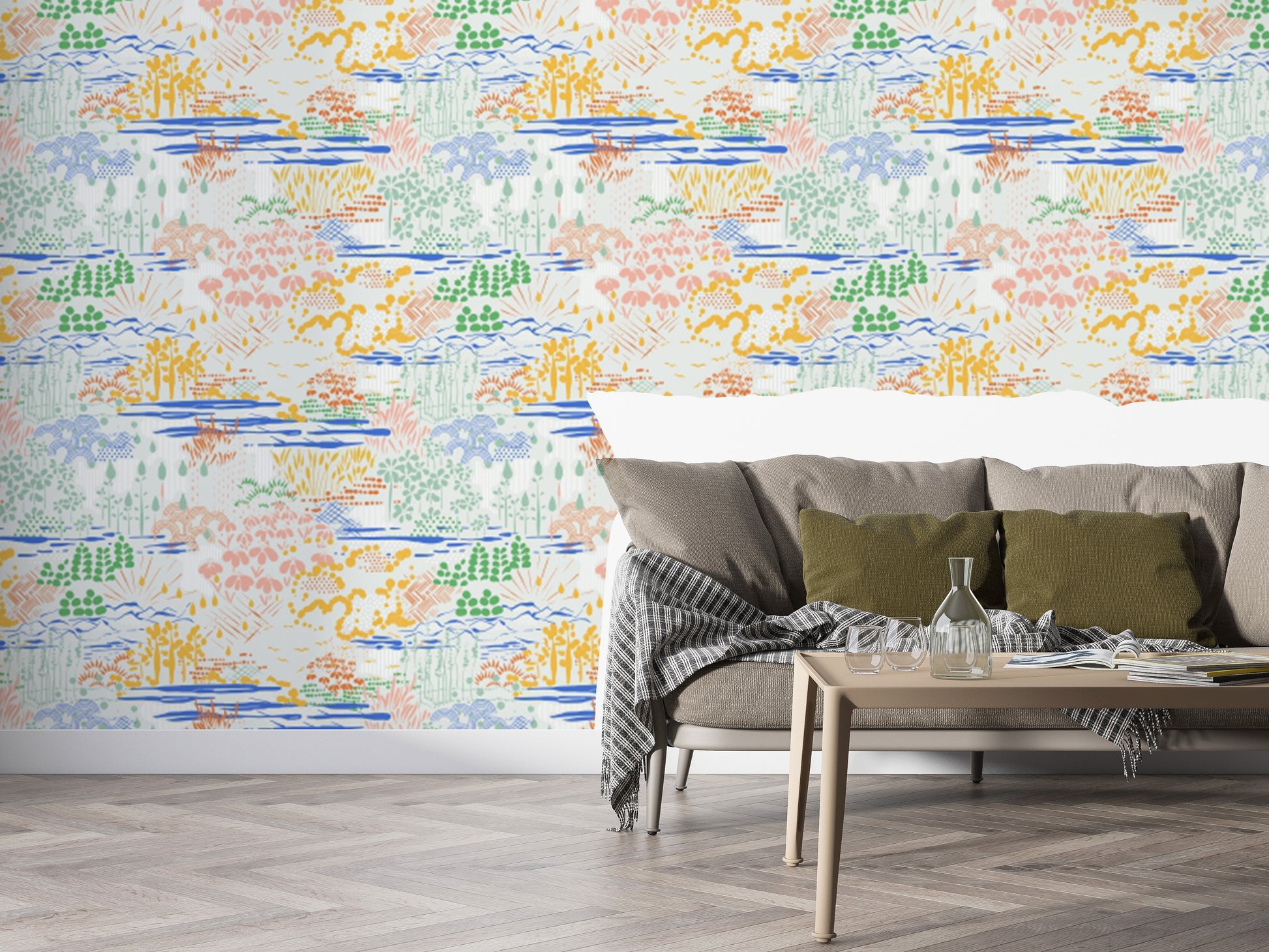 Patterned Landscape peel and stick wallpaper