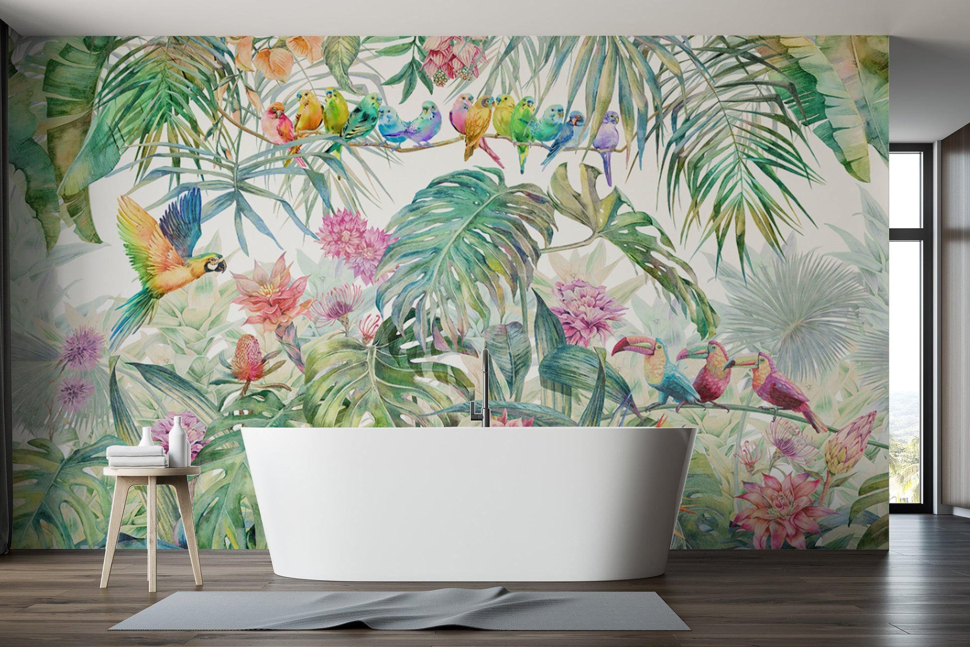 Tropical Forest Birds Wallpaper Mural