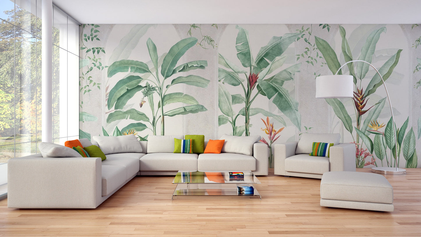 Tropical banana leaf wall decor design