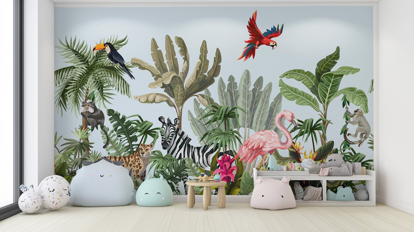 Tropical Animals & Birds Wallpaper Mural - Giffywalls