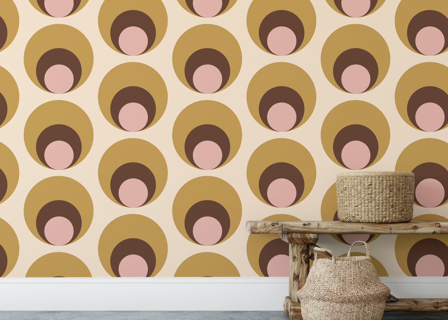 Trendy beige dots retro wallpaper mural
