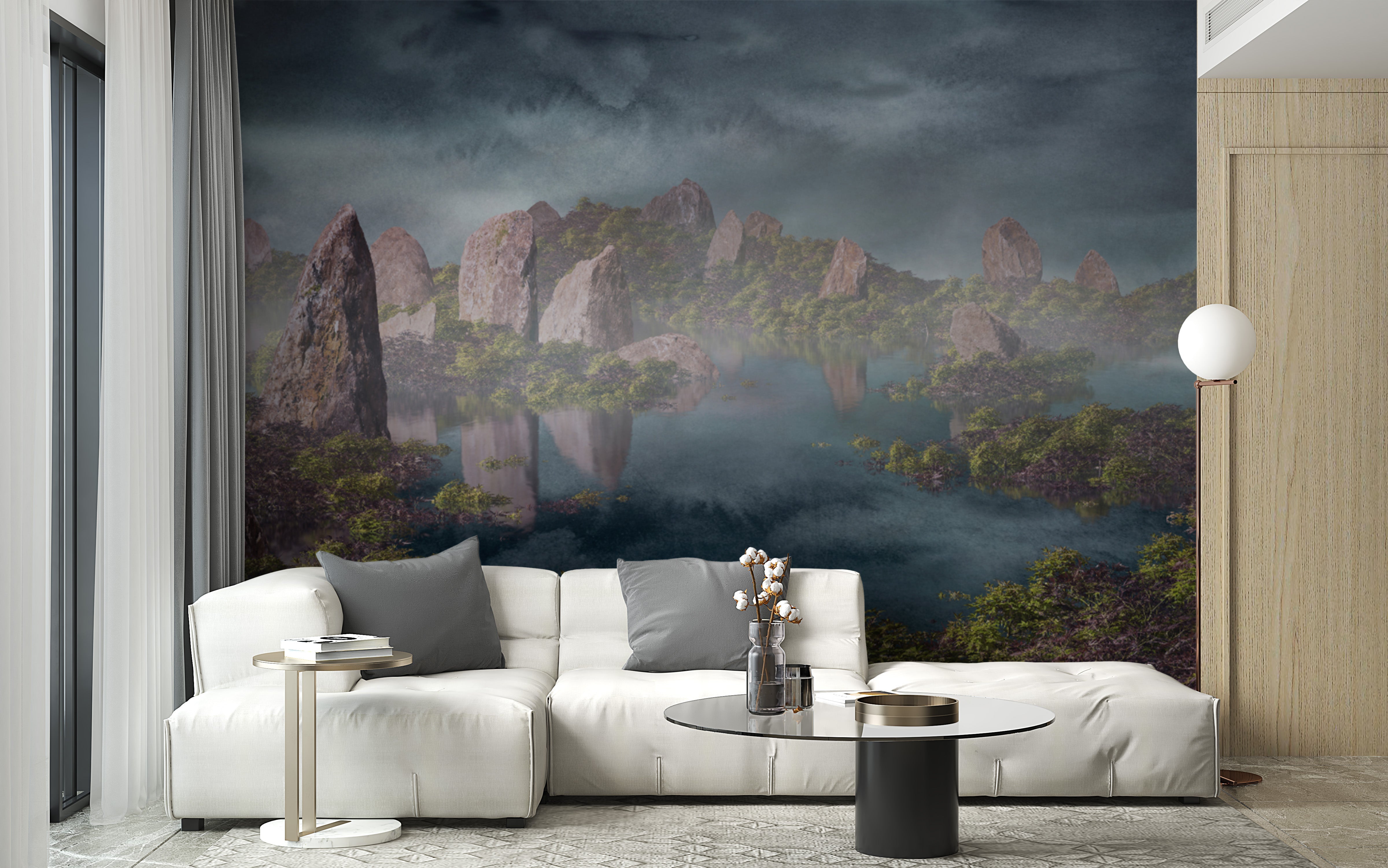 Dramatic Chinese Landscape Blue Wallpaper Murals - Giffywalls