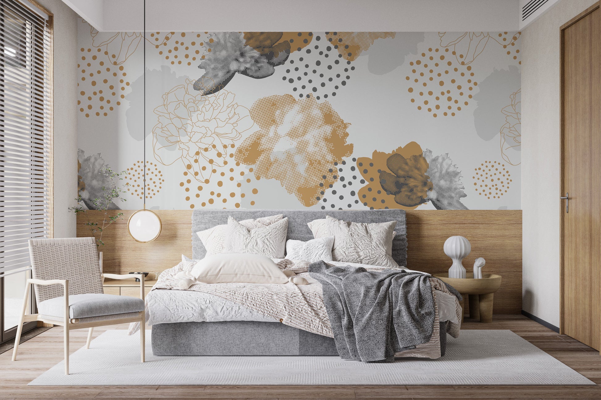 Gold Black Modern Floral Wallpaper Murals - Giffywalls