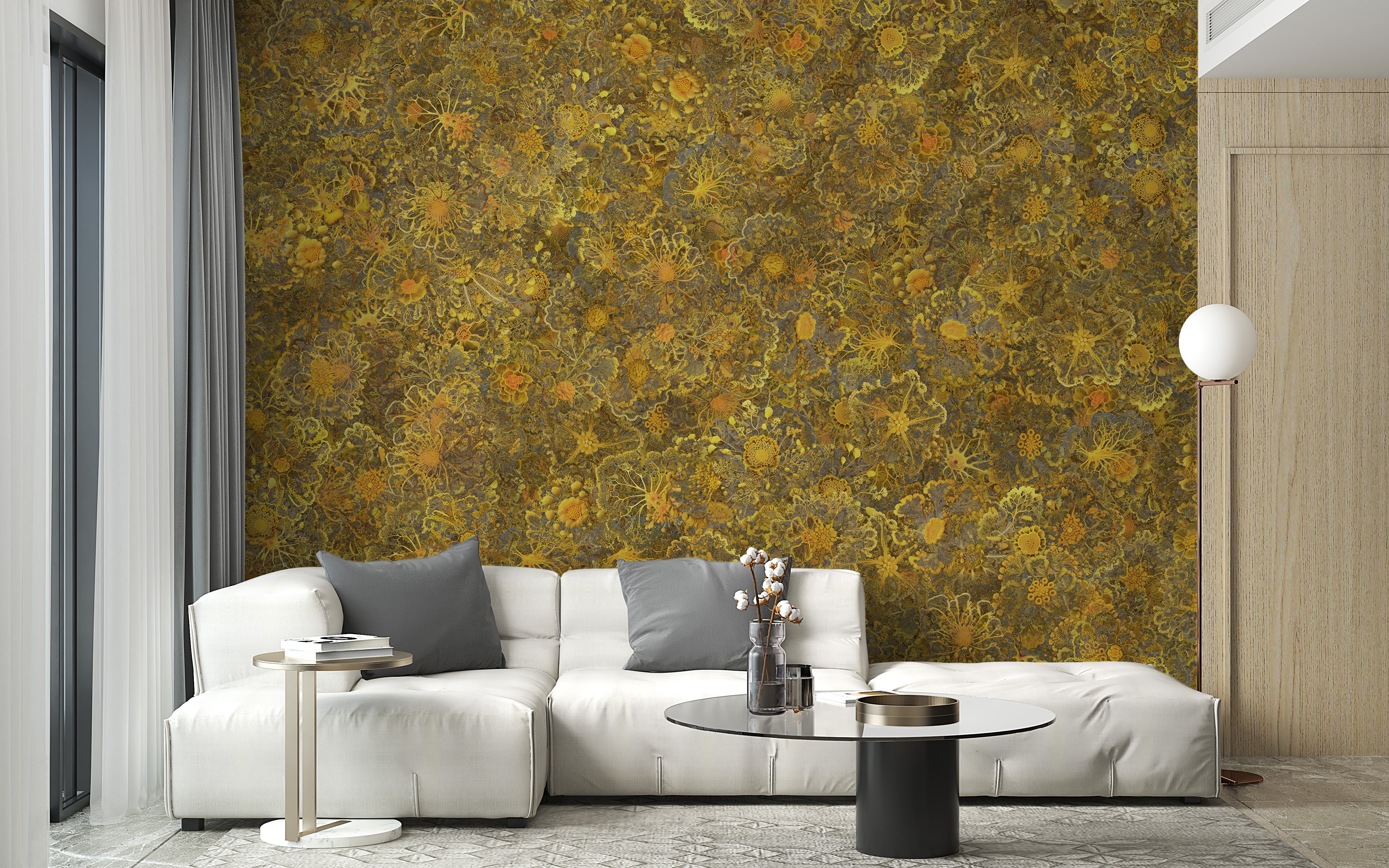 Yellow Mycelium Nature Power Embroidery Wallpaper Murals - Giffywalls