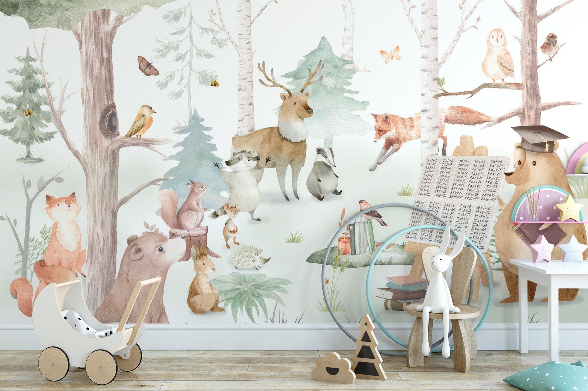 Critter classroom wallpaper mural for kids