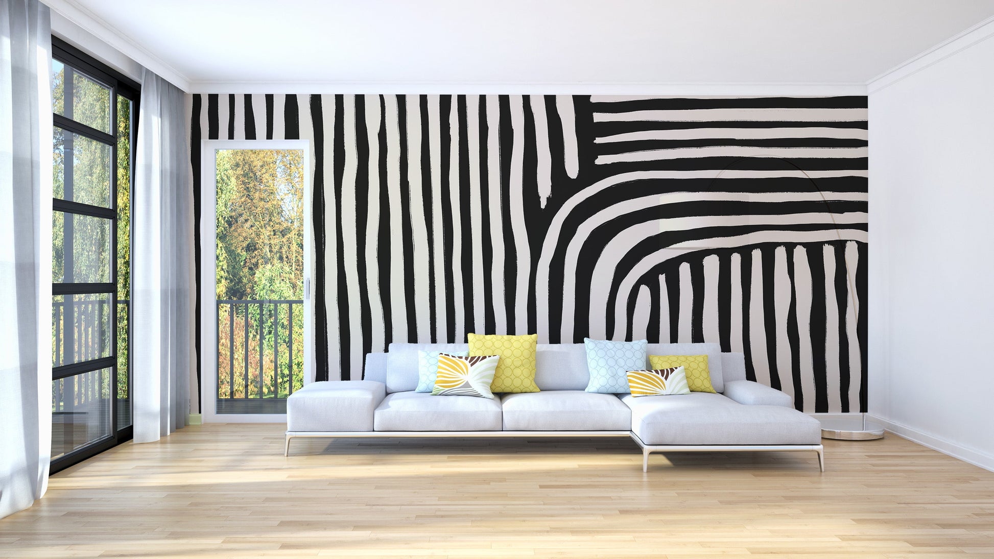 black and white striped wallpaper mural - Giffywalls