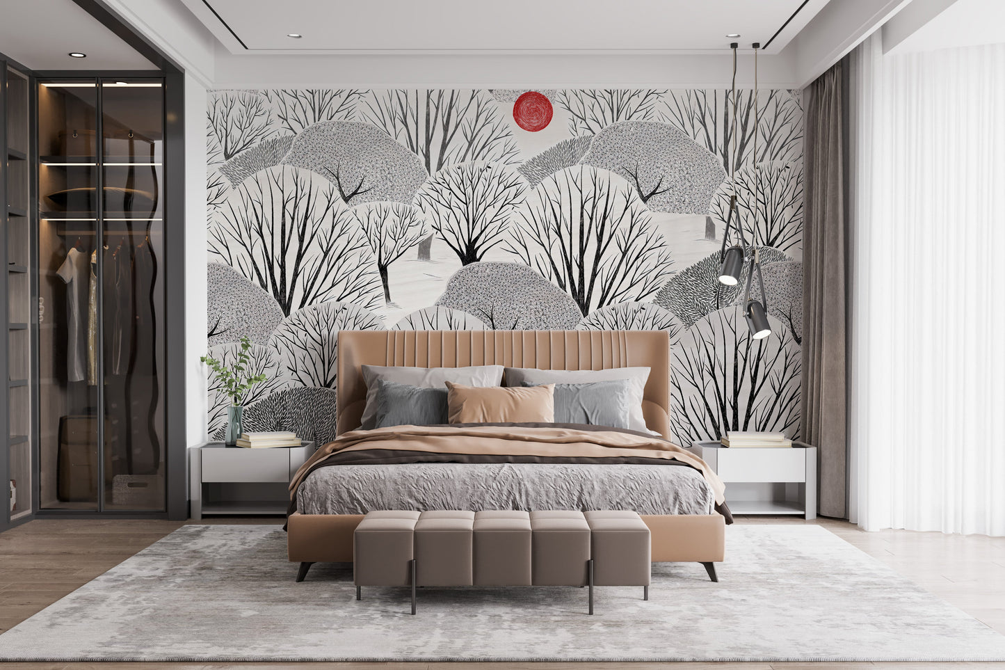 Artistic black and white trees wallpaper mural