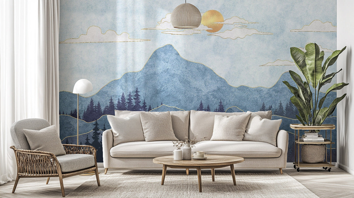 Watercolor Blue Mountain Wallpaper Murals - Giffywalls