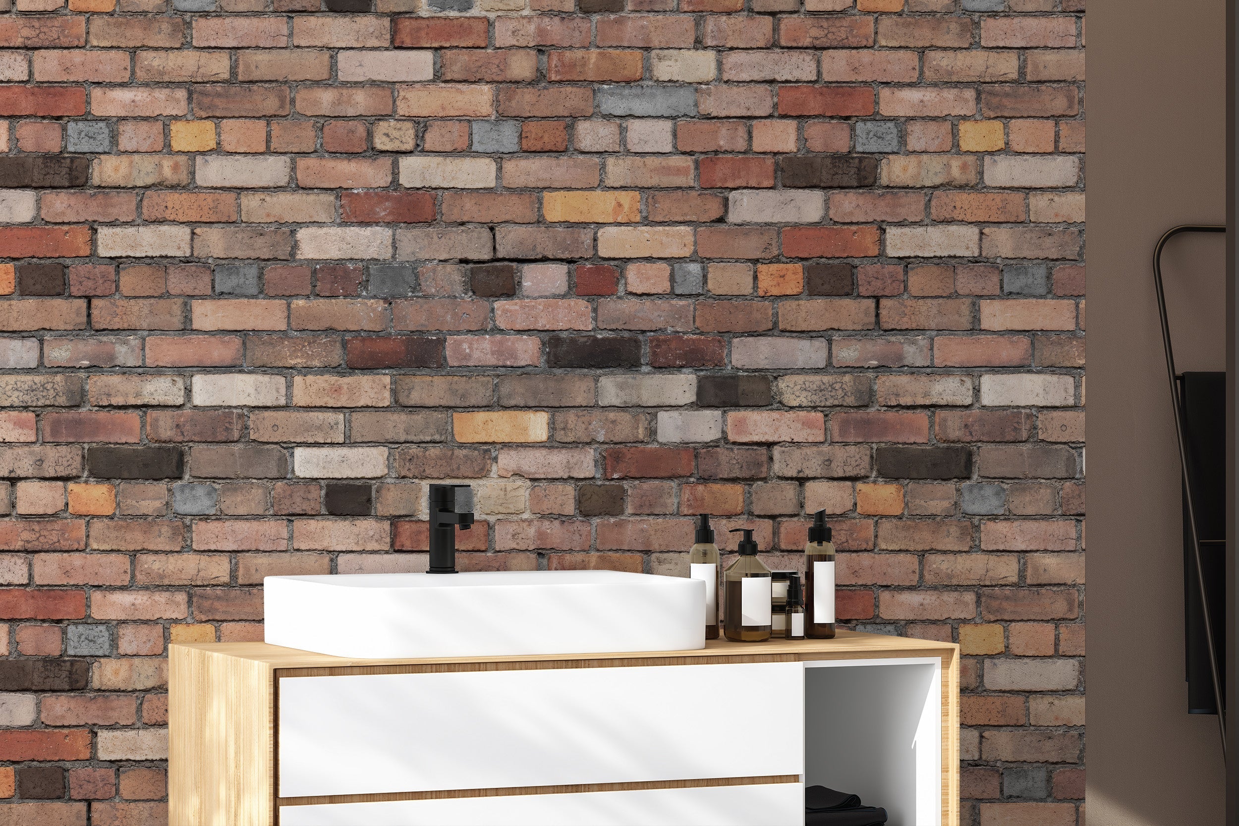 Exposed brick wall mural with rustic charm