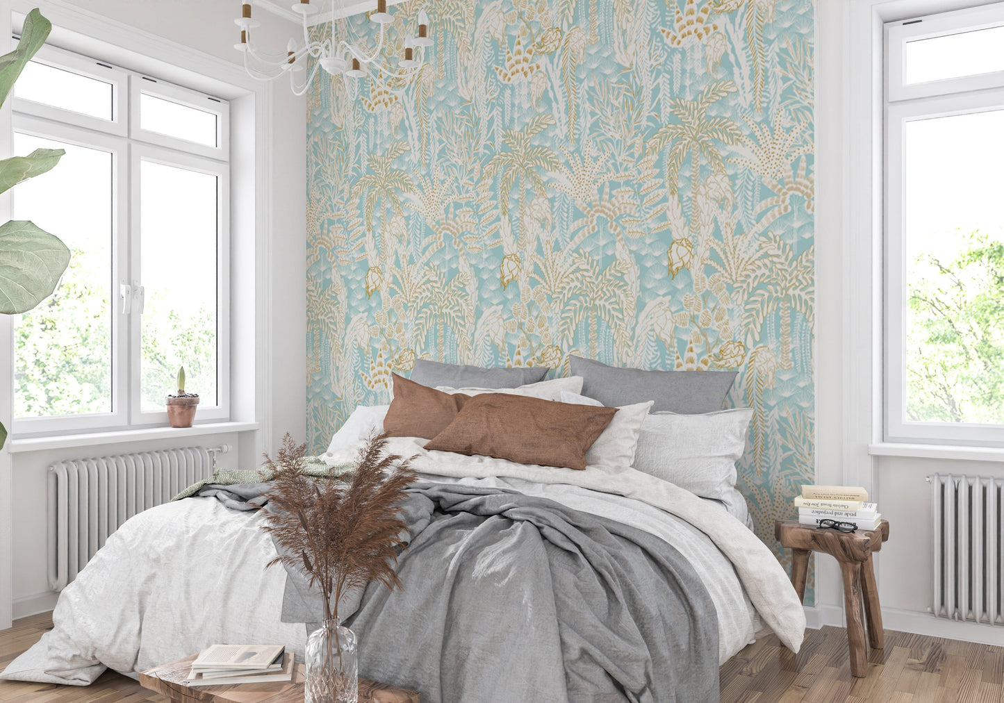 Coastal Breeze Floral wallpaper mural with breezy flower designs.
