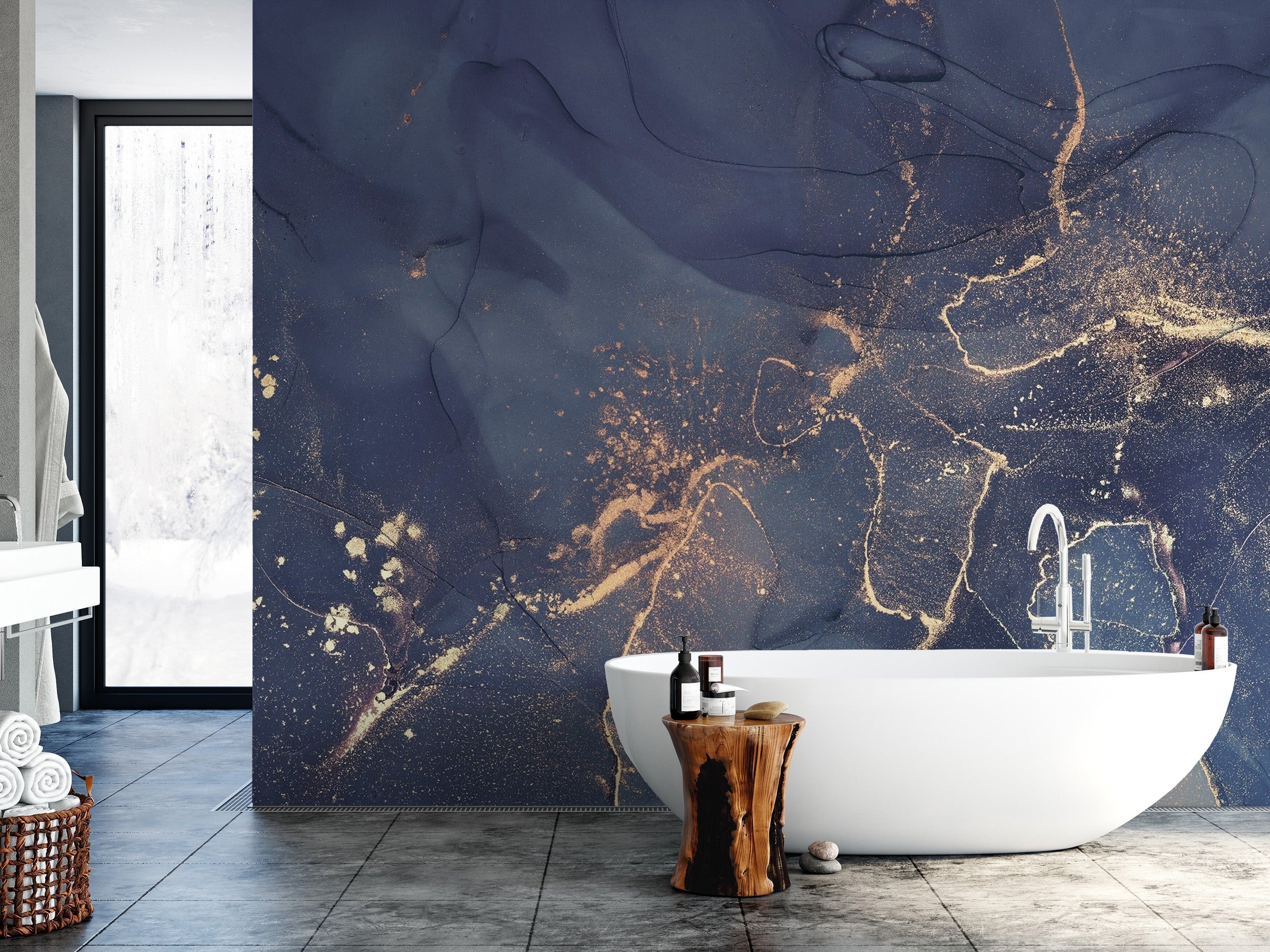 Dreamy Dark Blue Alcohol Ink Wallpaper Mural
