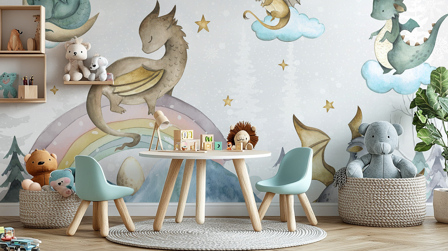 Whimsical Dragon Theme Kids Wallpaper
