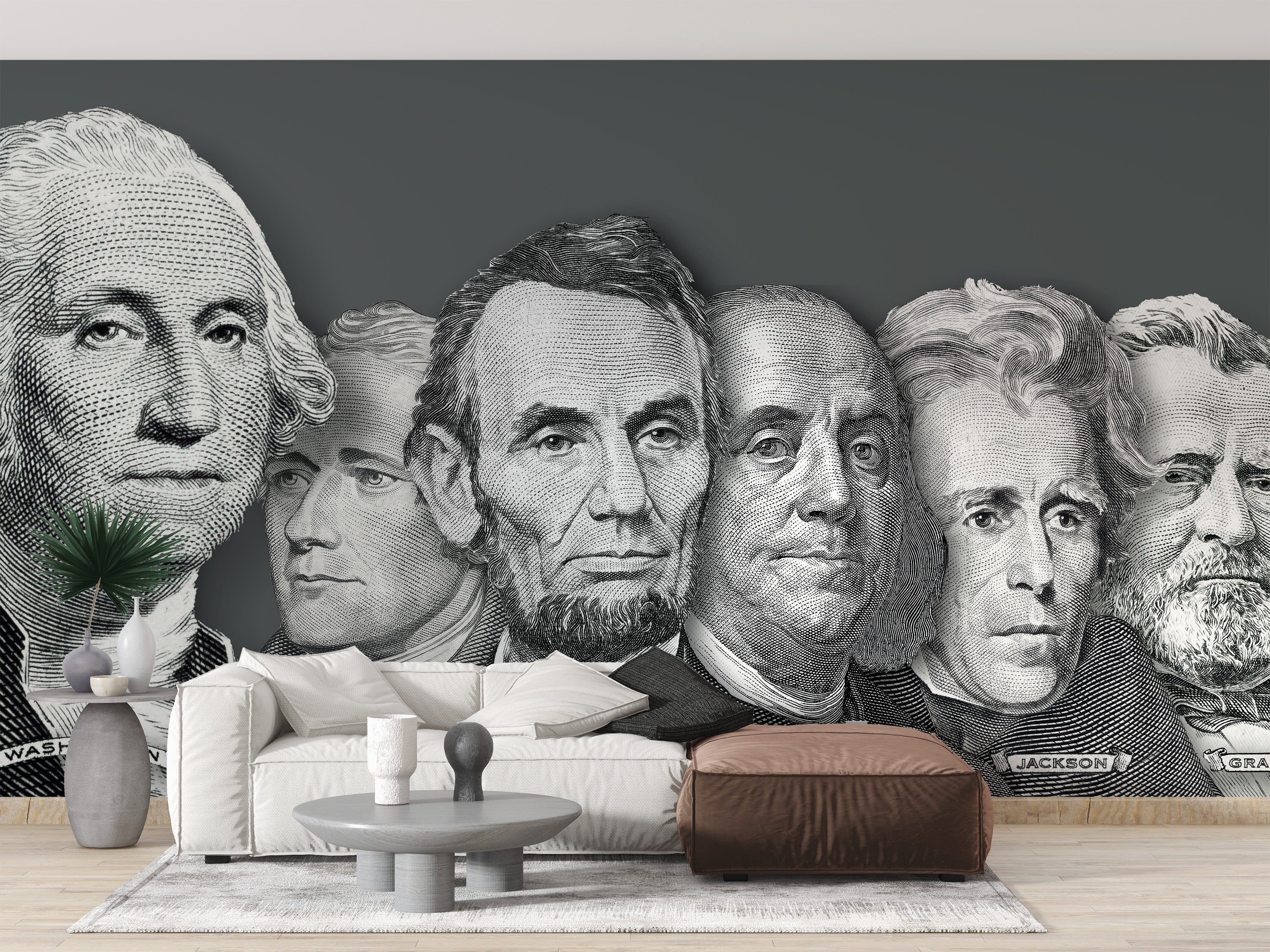 US Presidents on money-themed mural