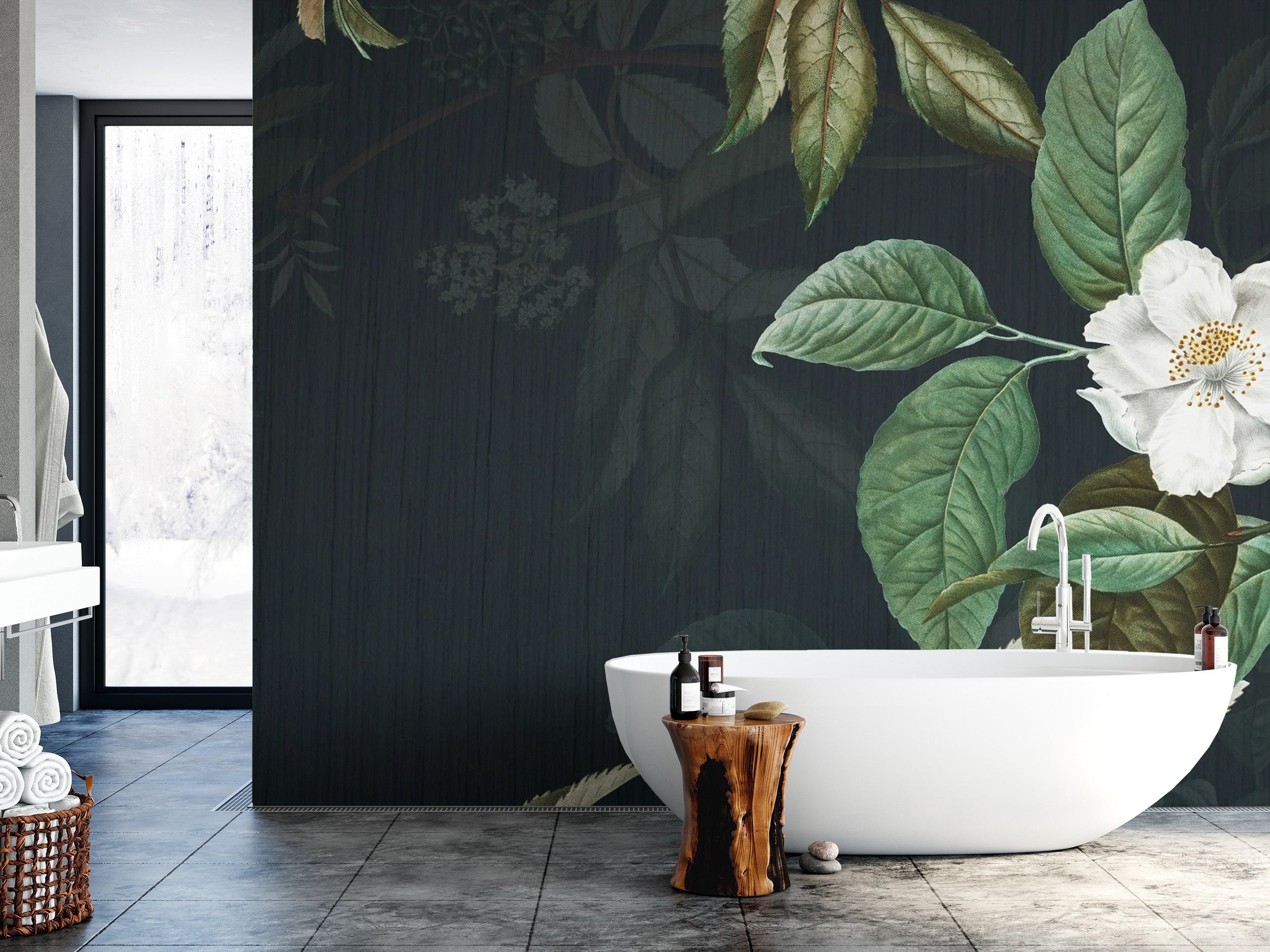 Dark Green Floral Wallpaper Mural - Giffywalls