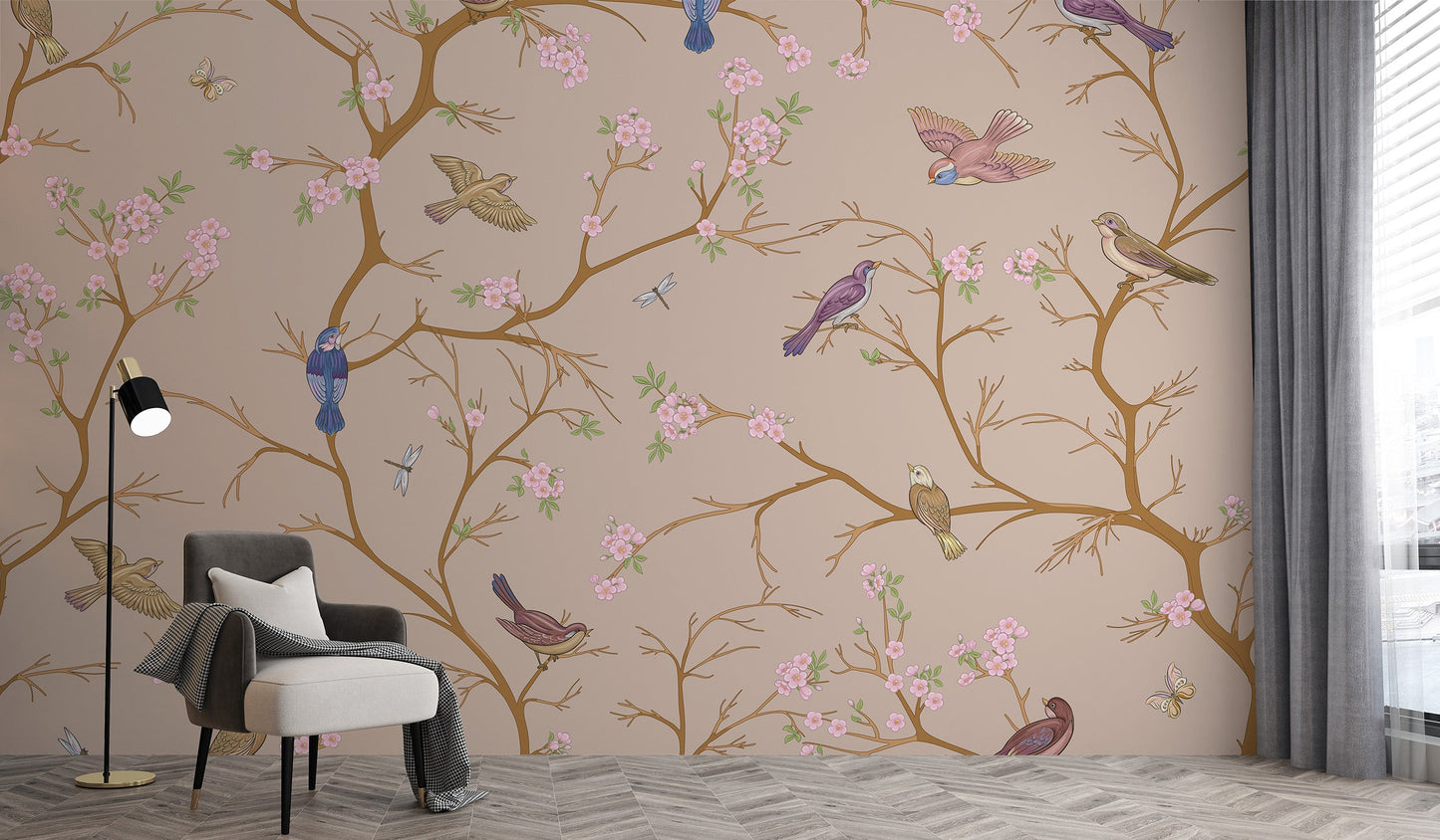 Beige Chinoiserie Wallpaper Mural - Giffywalls