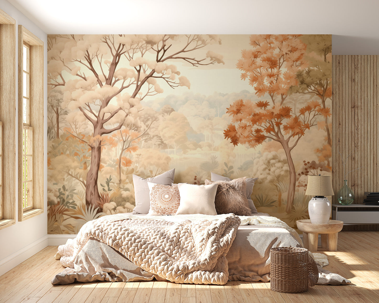 Forest Autumn Watercolor Beige Wallpaper - Giffywalls