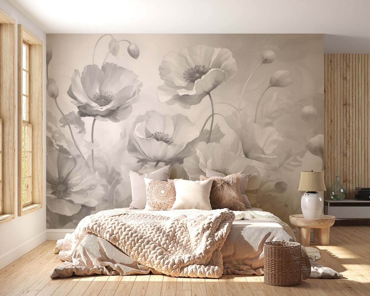 Grey Floral Peel and Stick Wallpaper - Giffywalls