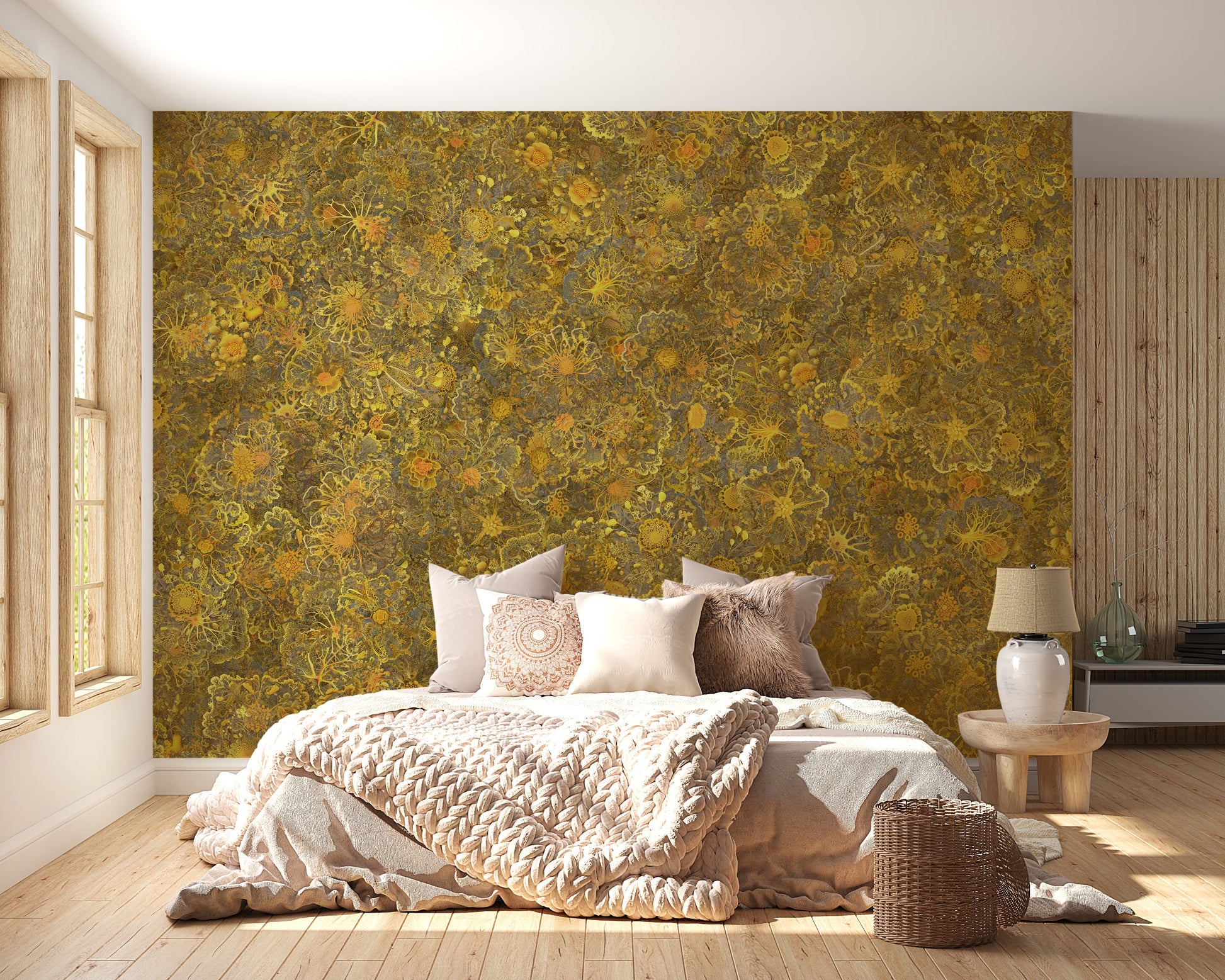 Yellow Mycelium Nature Power Embroidery Wallpaper Murals - Giffywalls