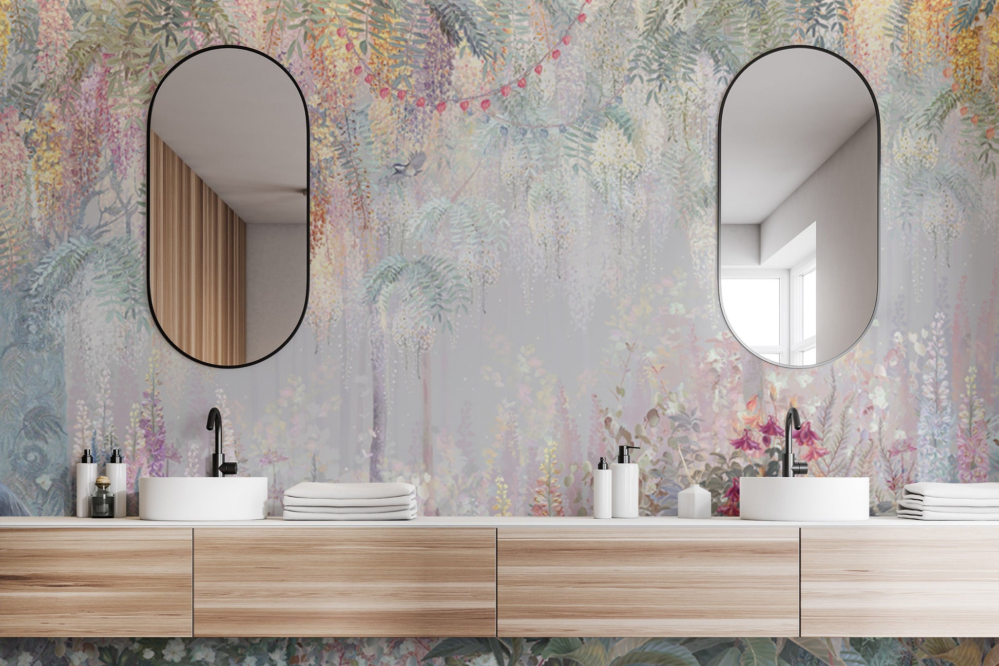 Artistic Blushing Jungle Backdrop Mural