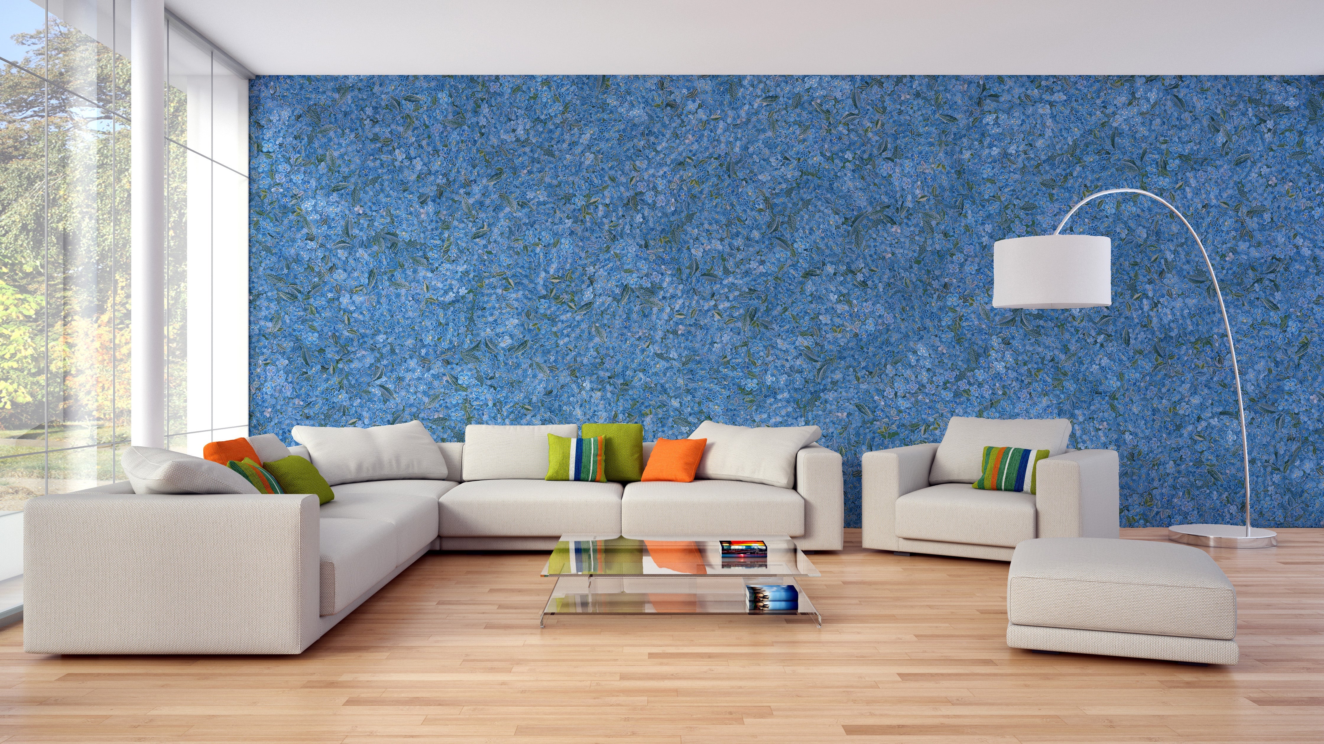 Flower Pattern Embroidery Blue Wallpaper Murals - Giffywalls