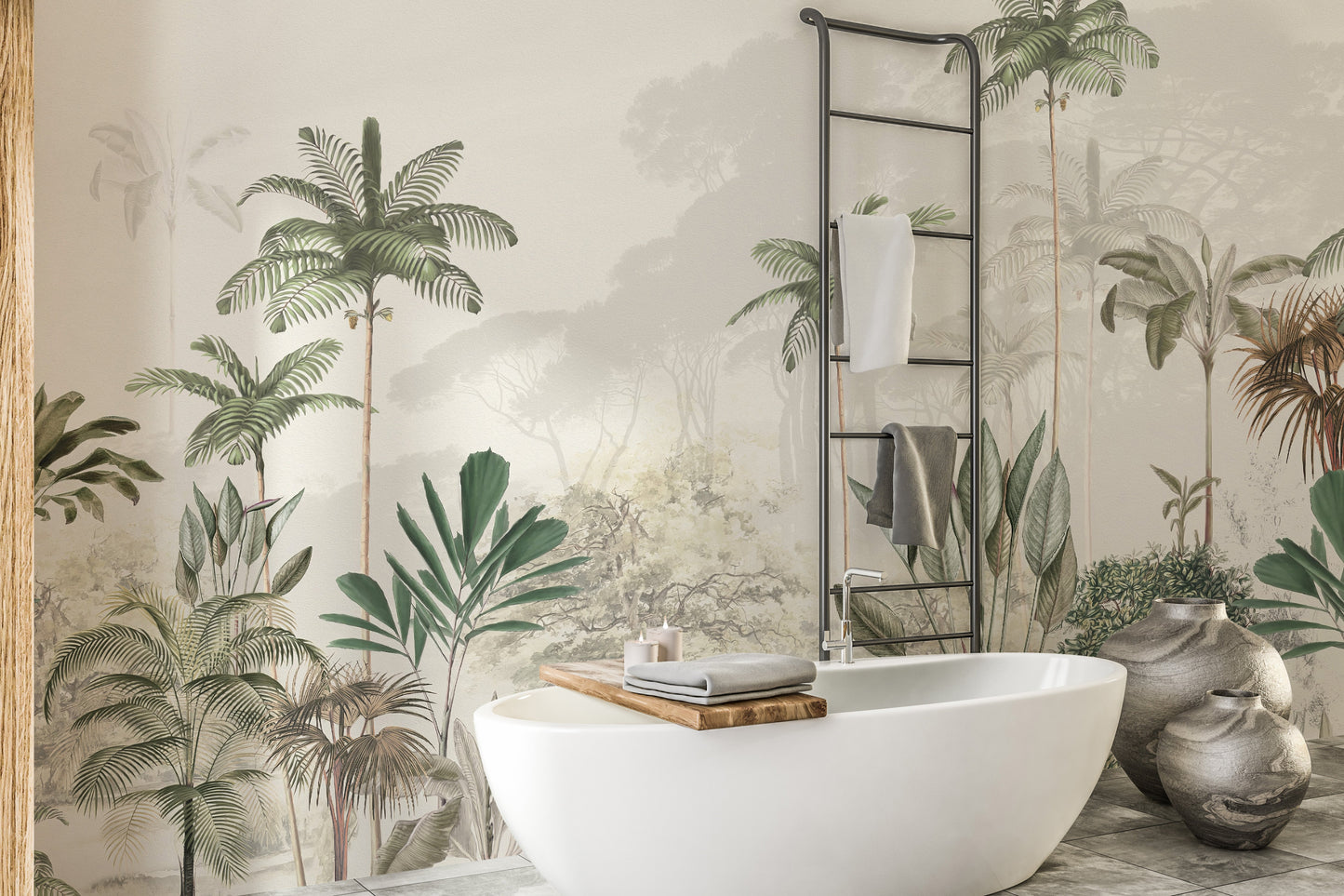 Tropical Trees White Tone Mural Wallpaper - Giffywalls