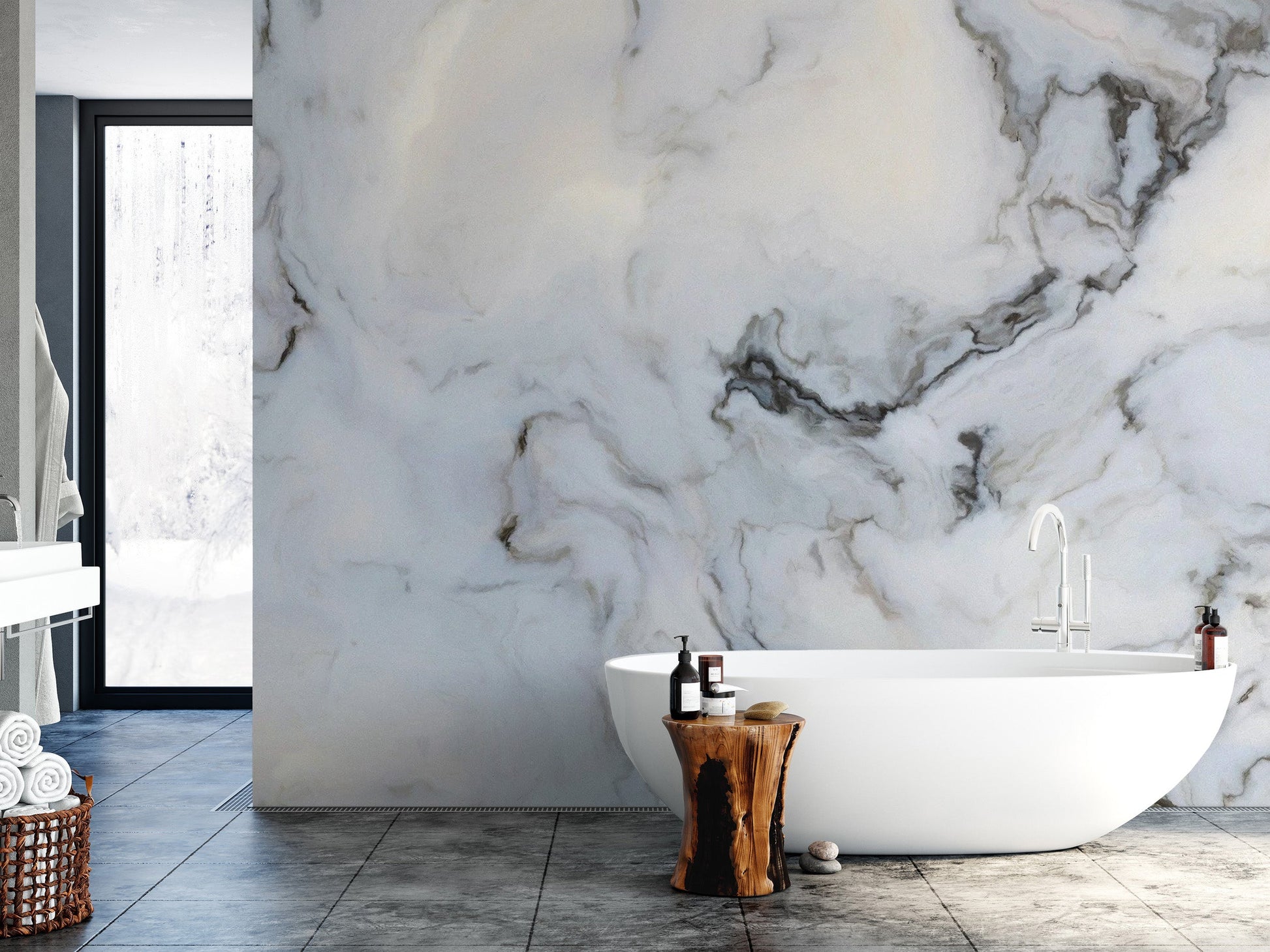 Self-adhesive marble wallpaper for quick and stylish updates.