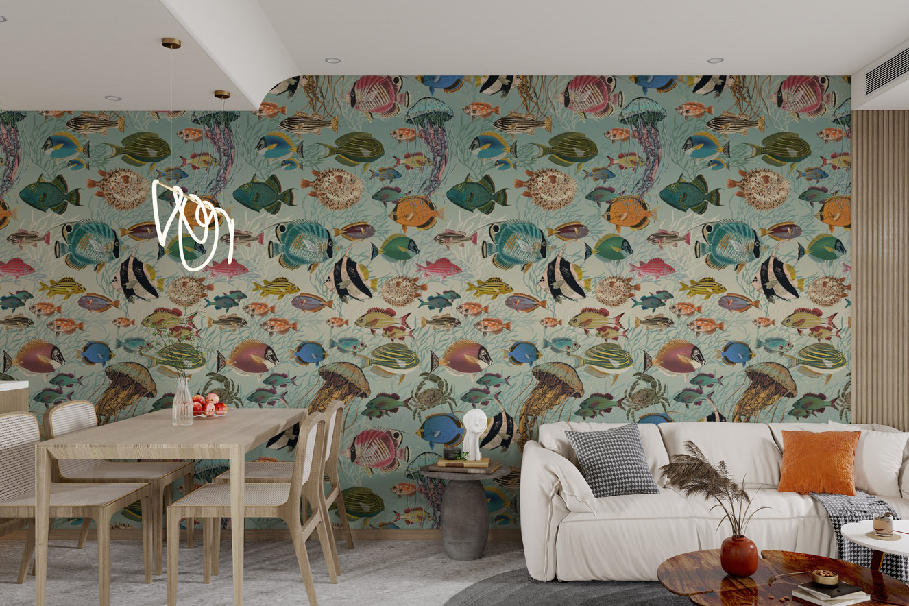 Vibrant Underwater Serenade Wall Design
