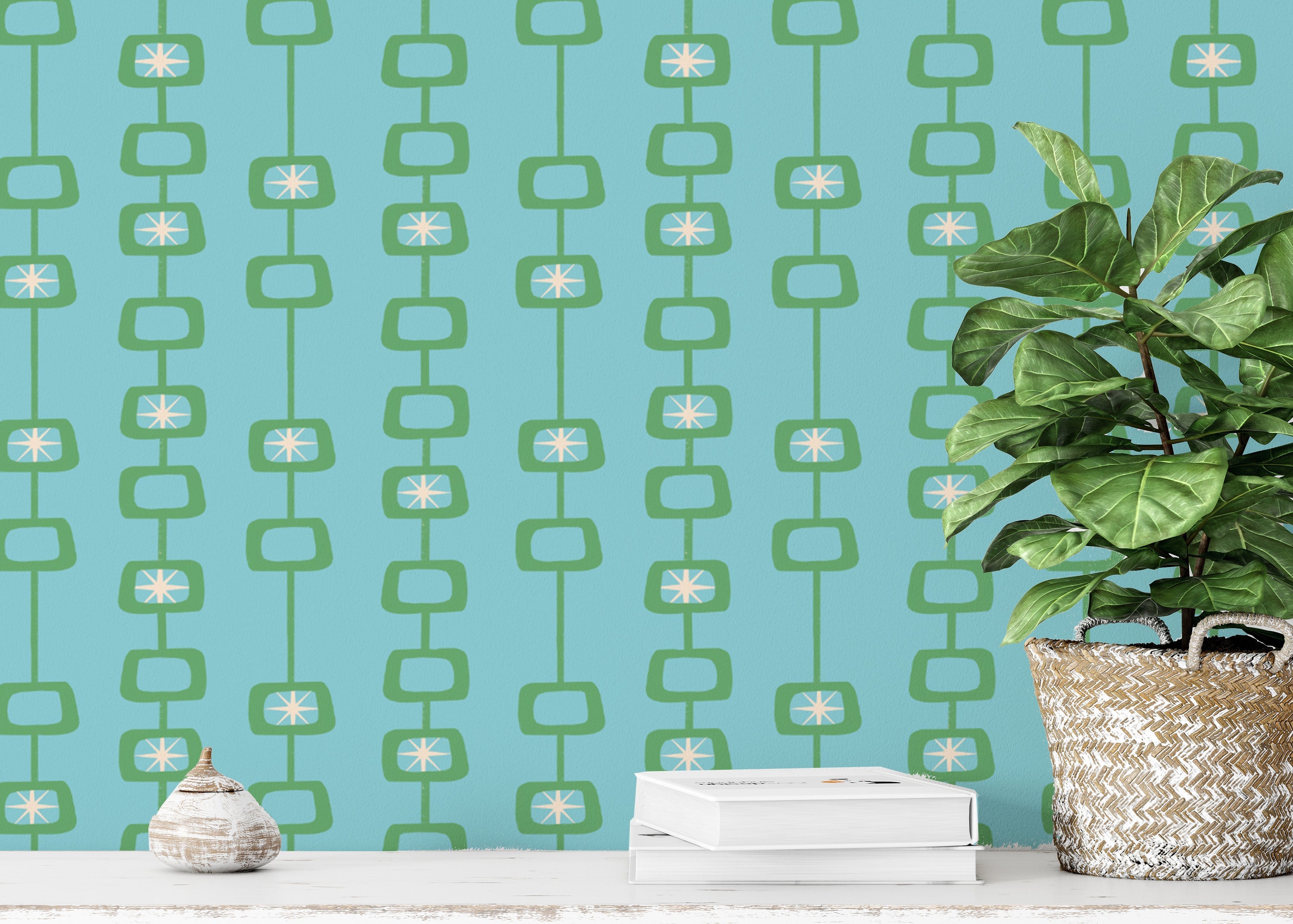 Mid Century Atomic Orbs Blue Green Wallpaper for walls
