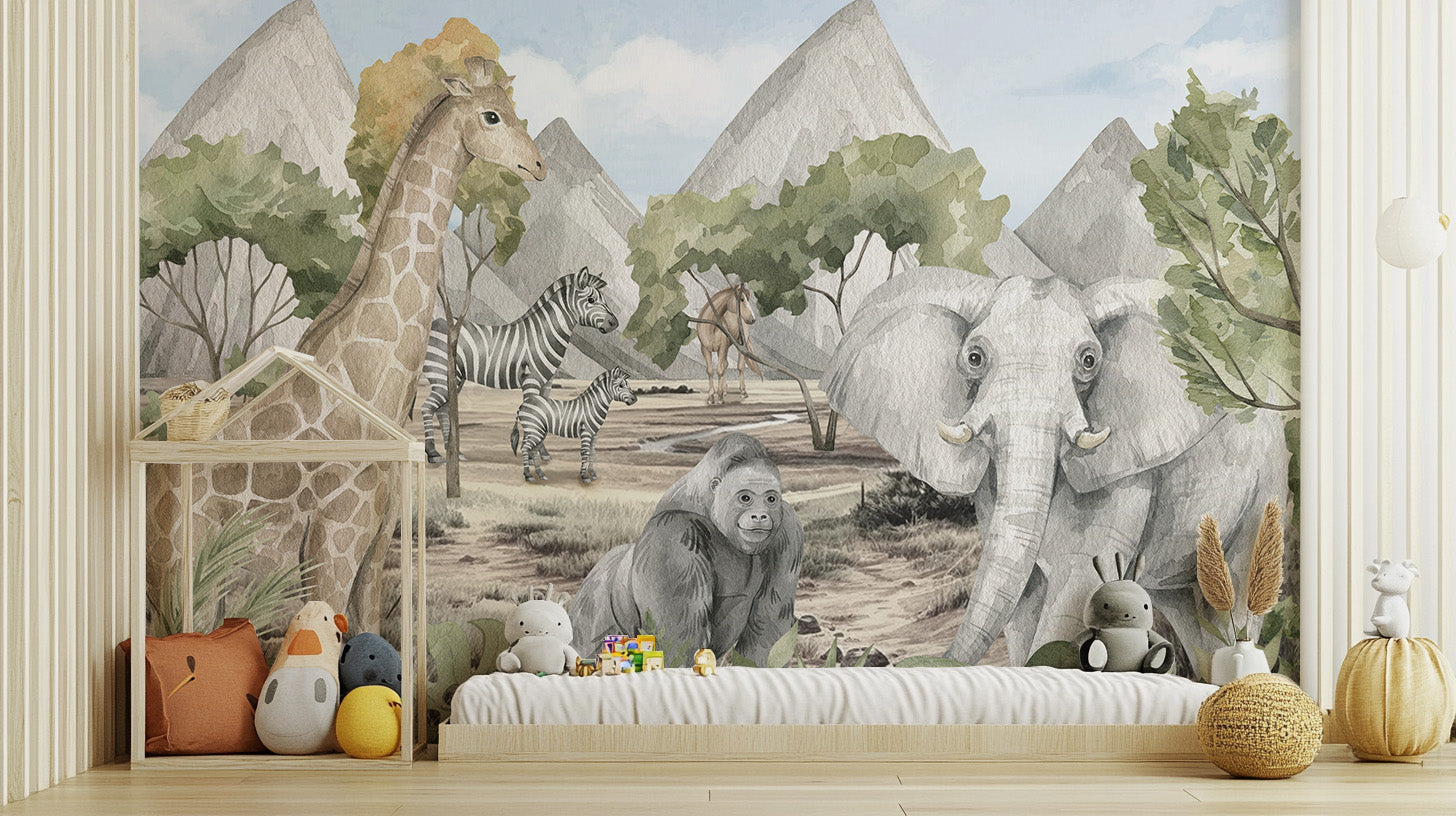 Savannah Serenity Wildlife Wall Mural with nature vibes