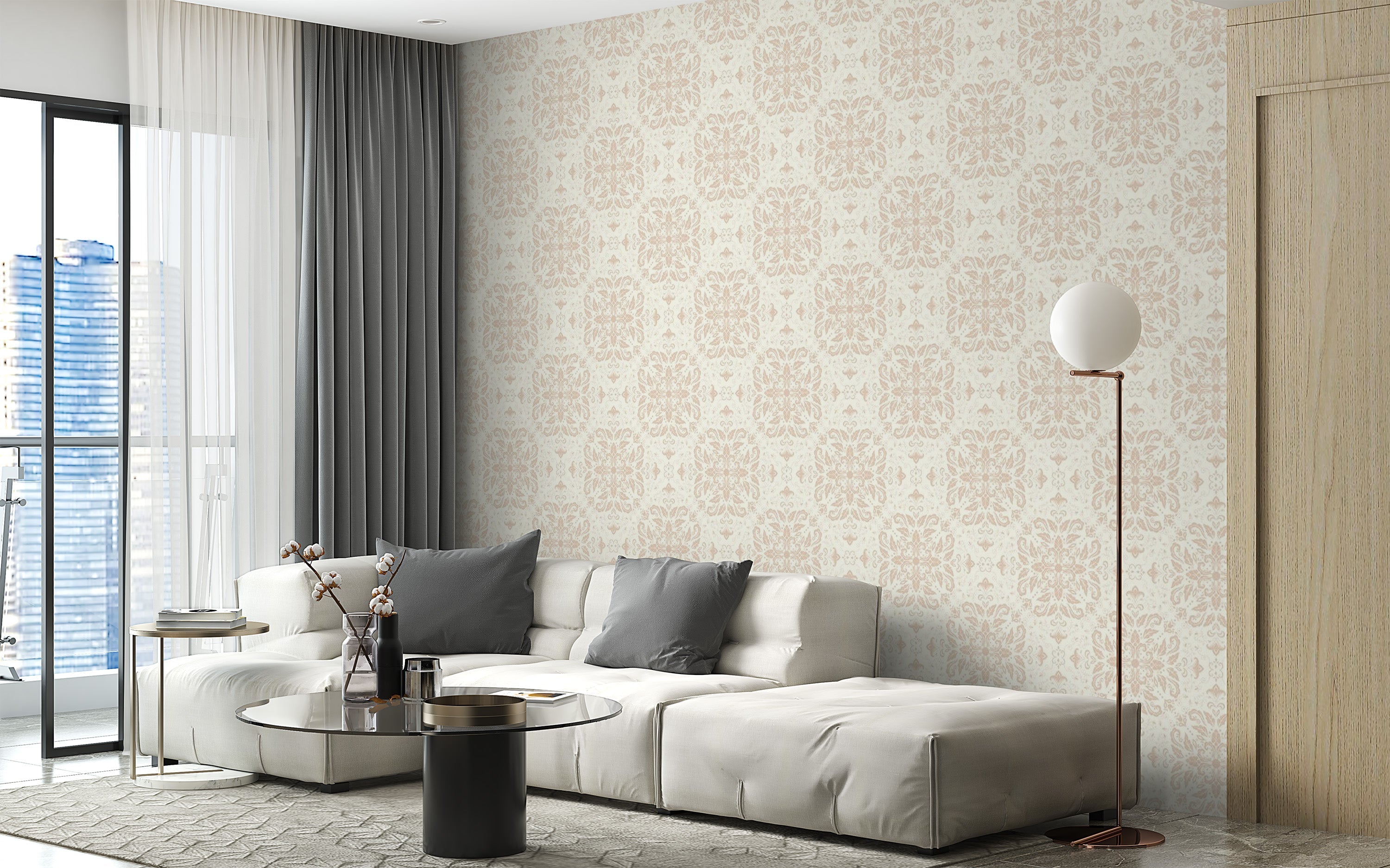 Minimal beige patterned wallpaper mural
