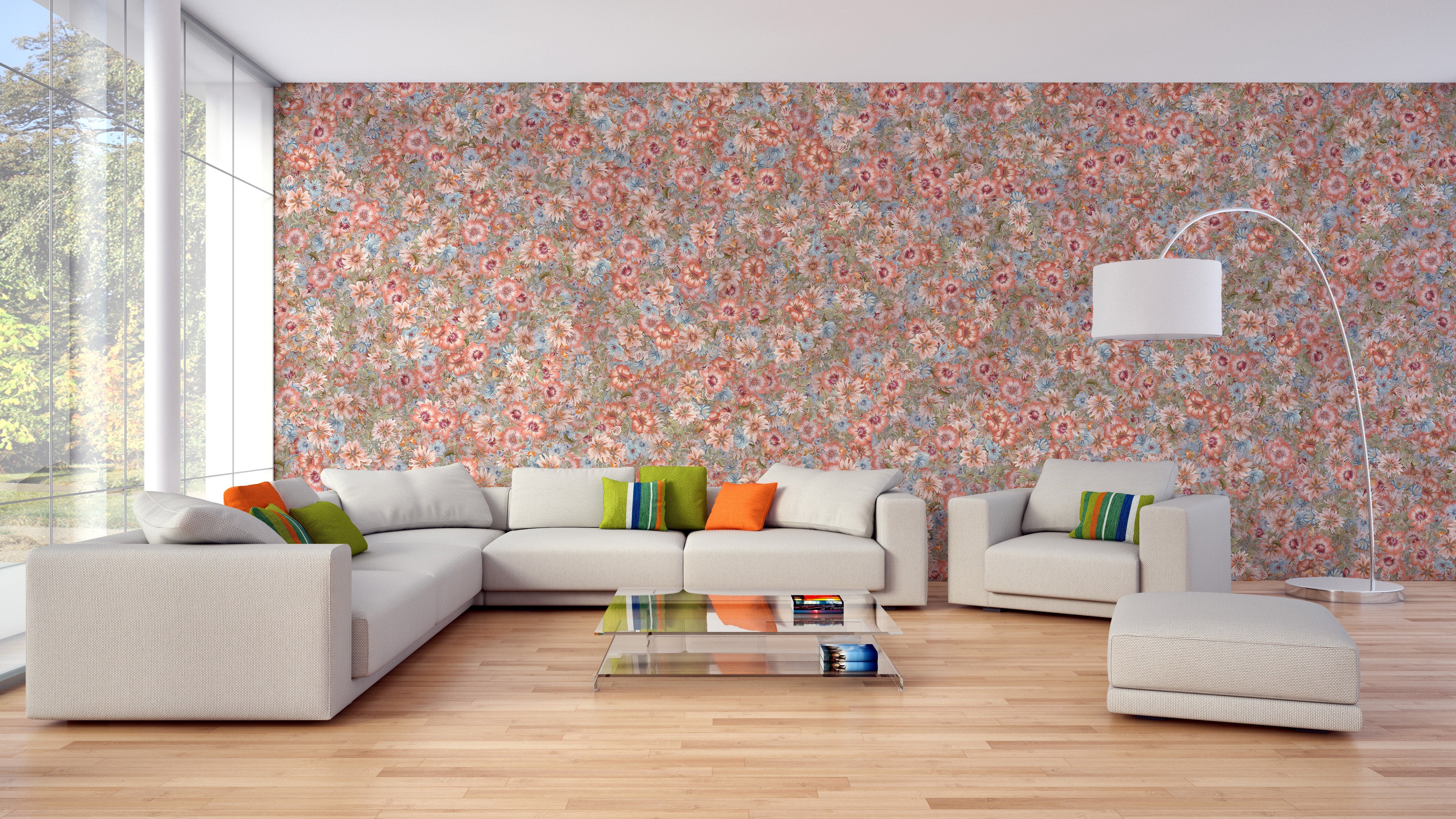 Embroidery Orange Summer Flowers Wallpaper Murals - Giffywalls