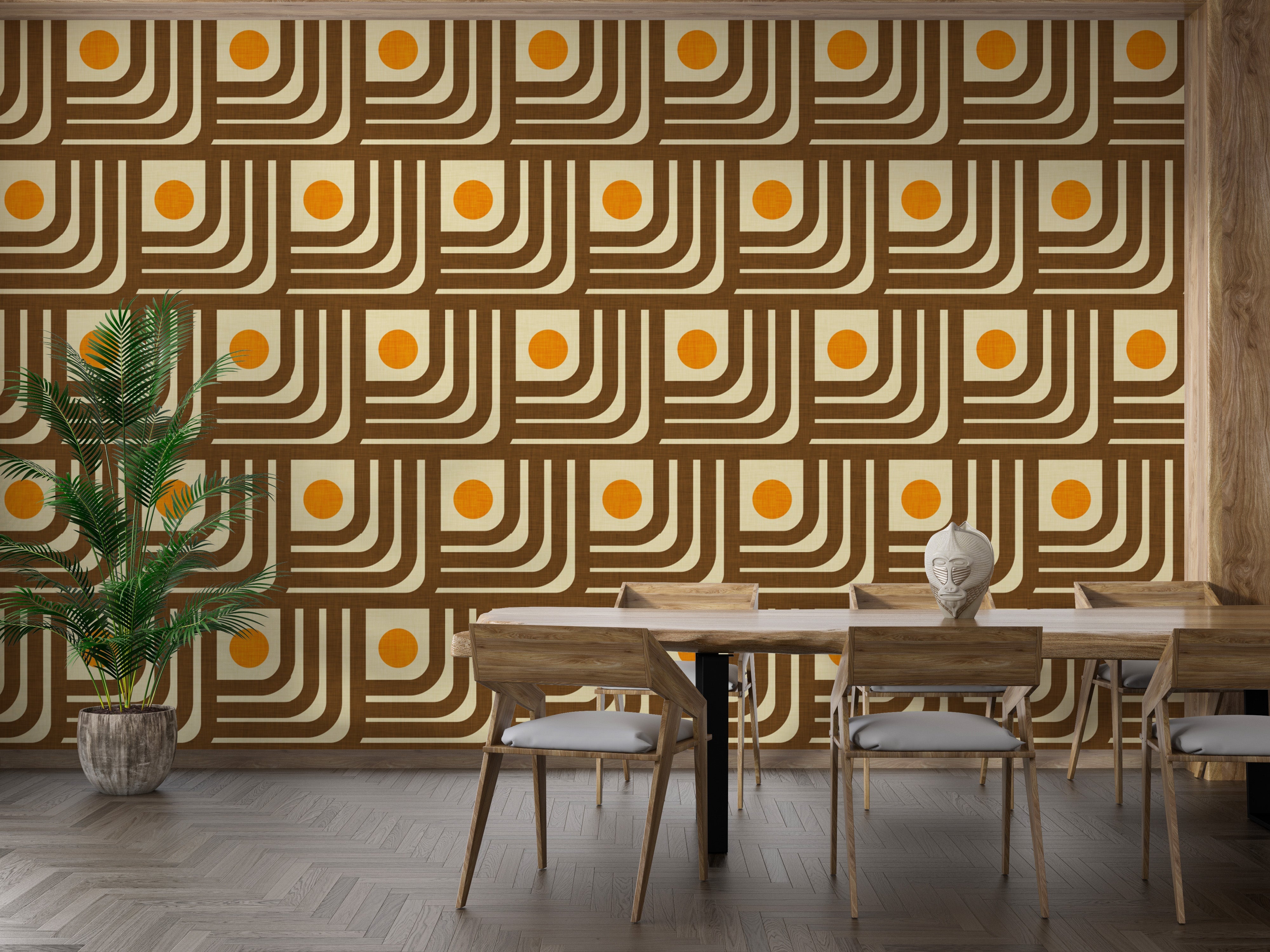 Retro 70s Curve Lines Brown Orange Wallpaper