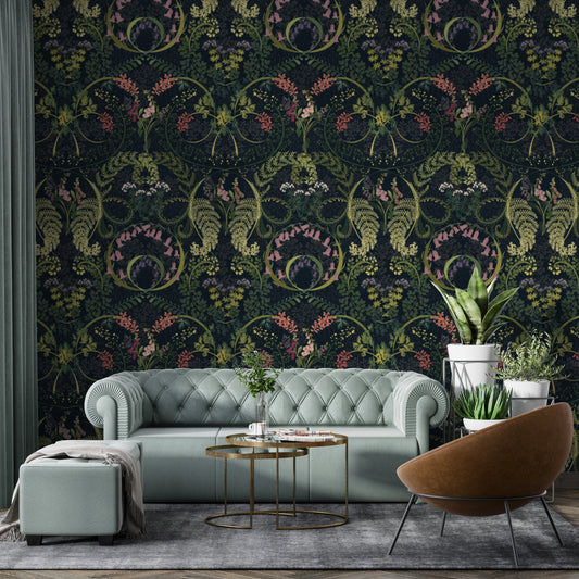 Fauna Silhouette Garden wallpaper with elegant animal patterns.