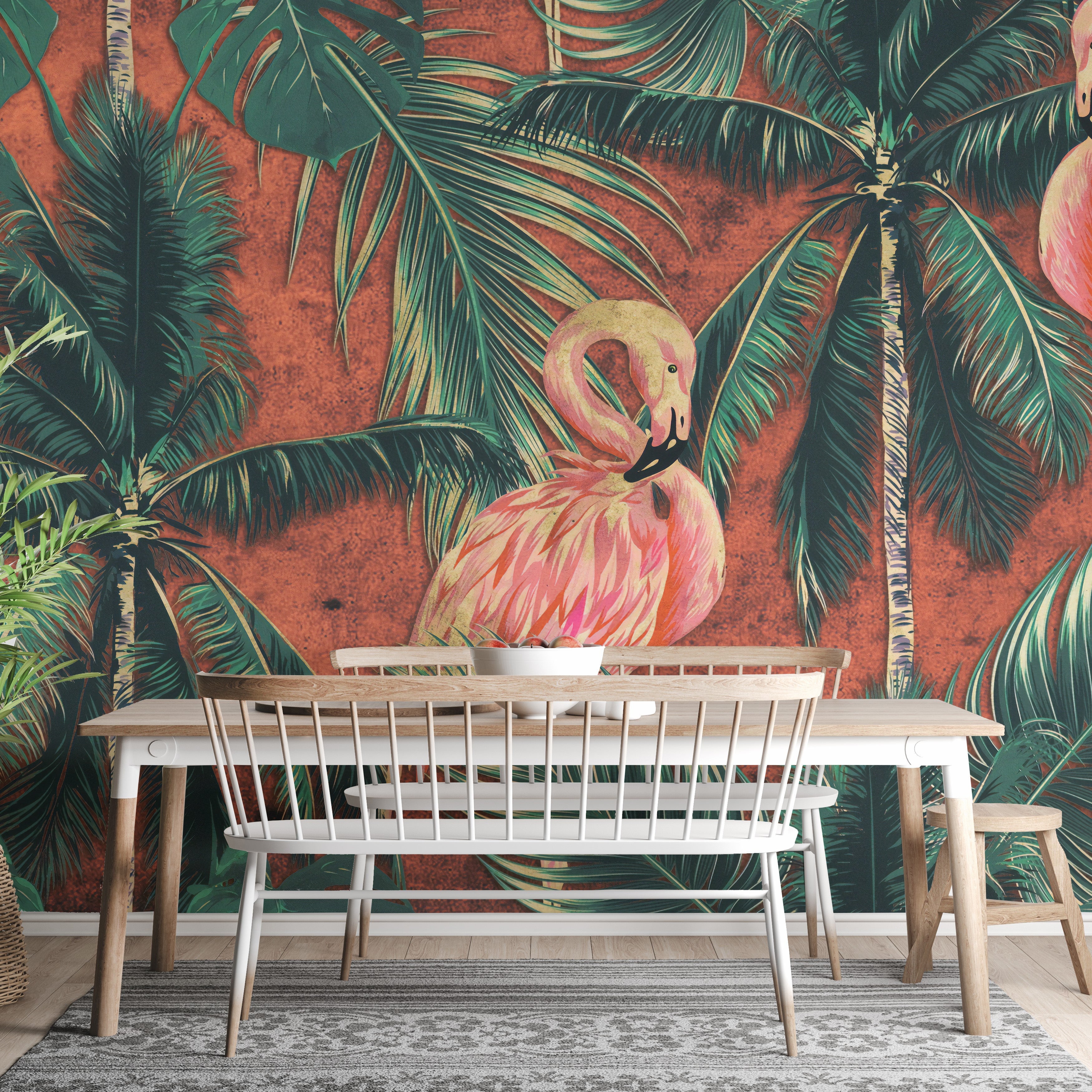 Coral Flamingo Wallpaper Mural - Giffywalls