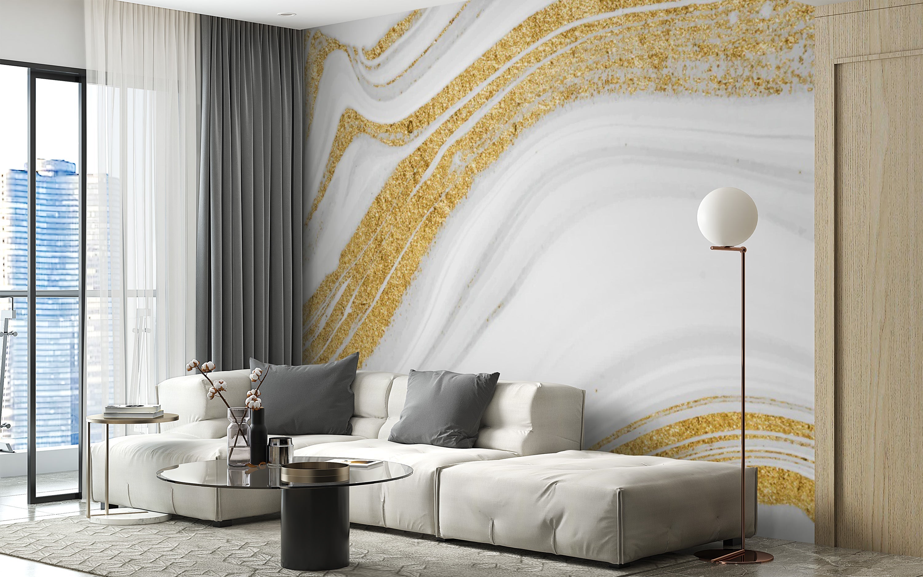 White Gold Marble Wallpaper Mural - Giffywalls