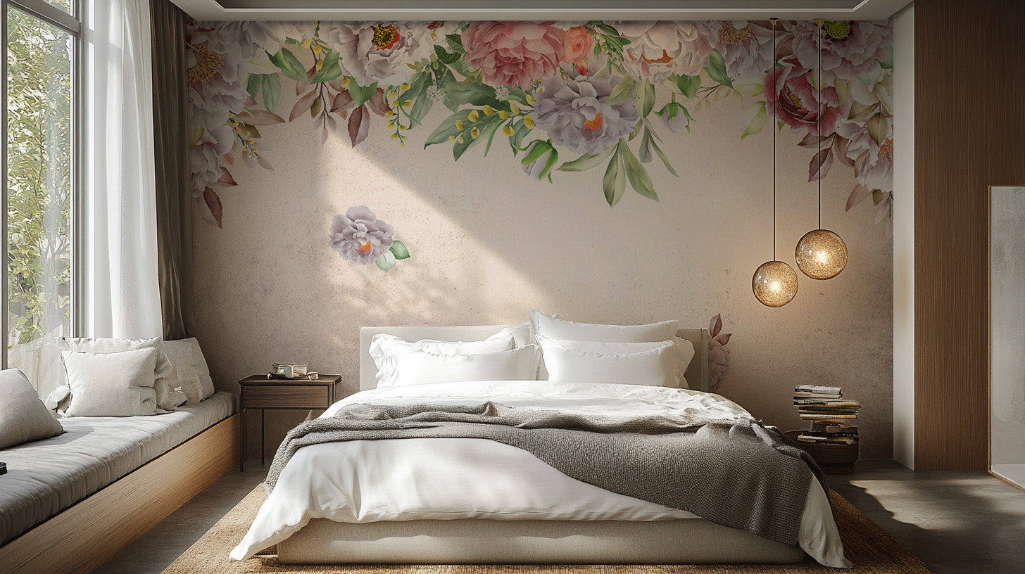 Blush Peony Paradise Mural for modern interiors